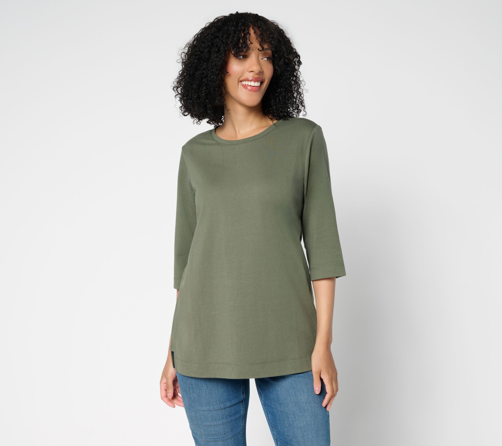 Denim & Co. Essentials Petite 100% Cotton Jersey Tunic