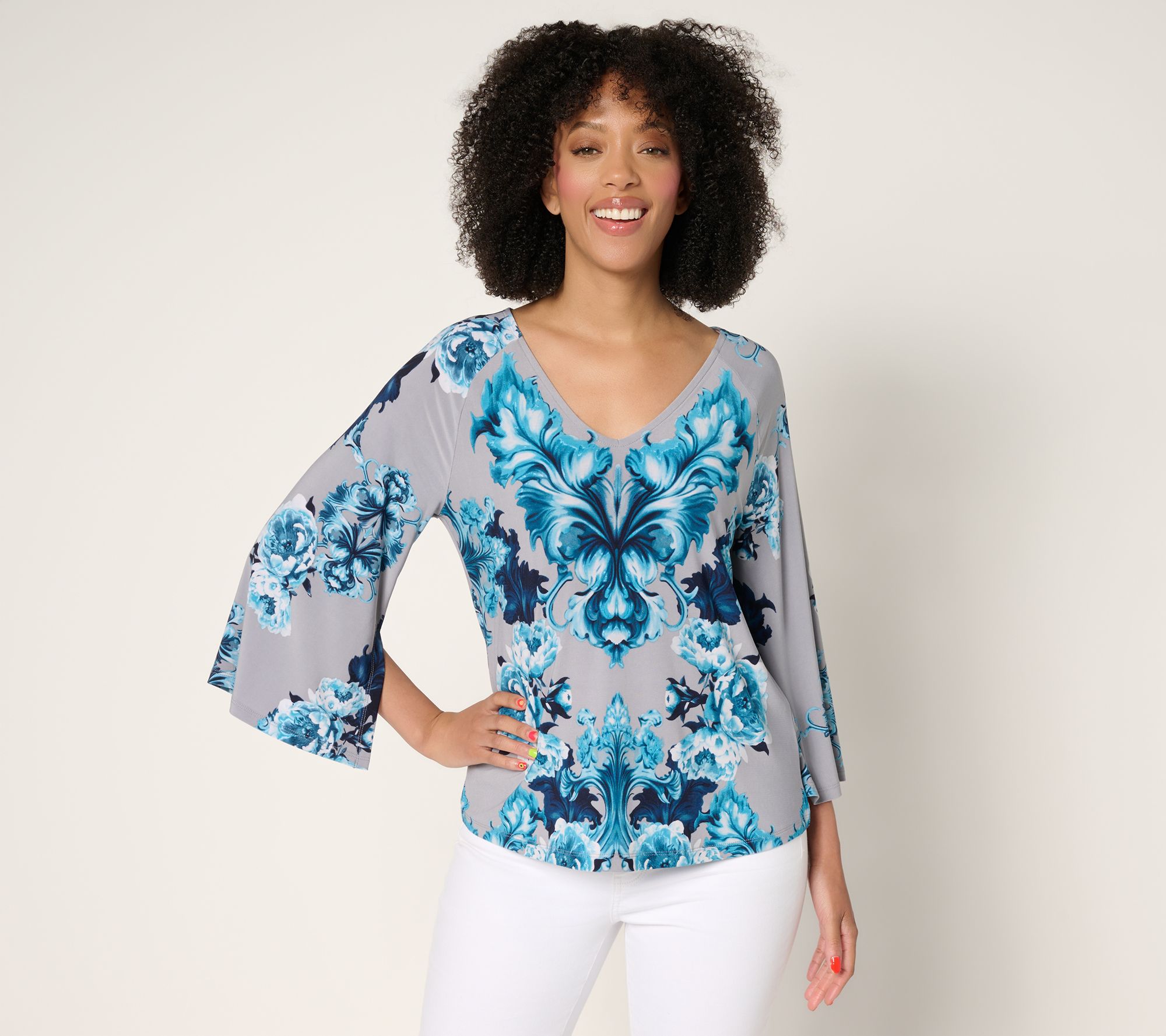 Attitudes by Renee Como Jersey Printed Blouse