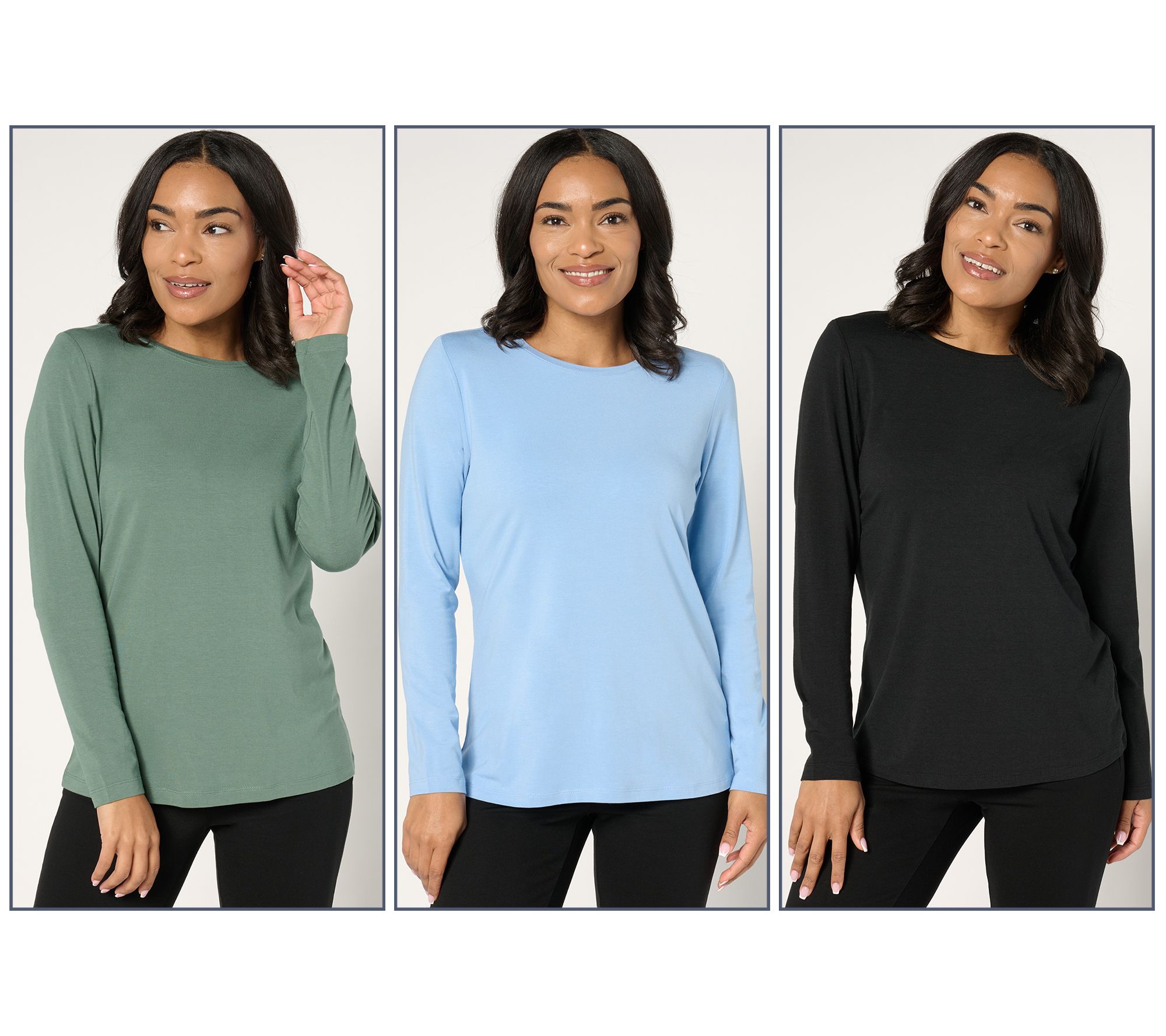 "As Is" Denim & Co. Essentials So Soft Jersey 3-Pack Crew Neck Tops