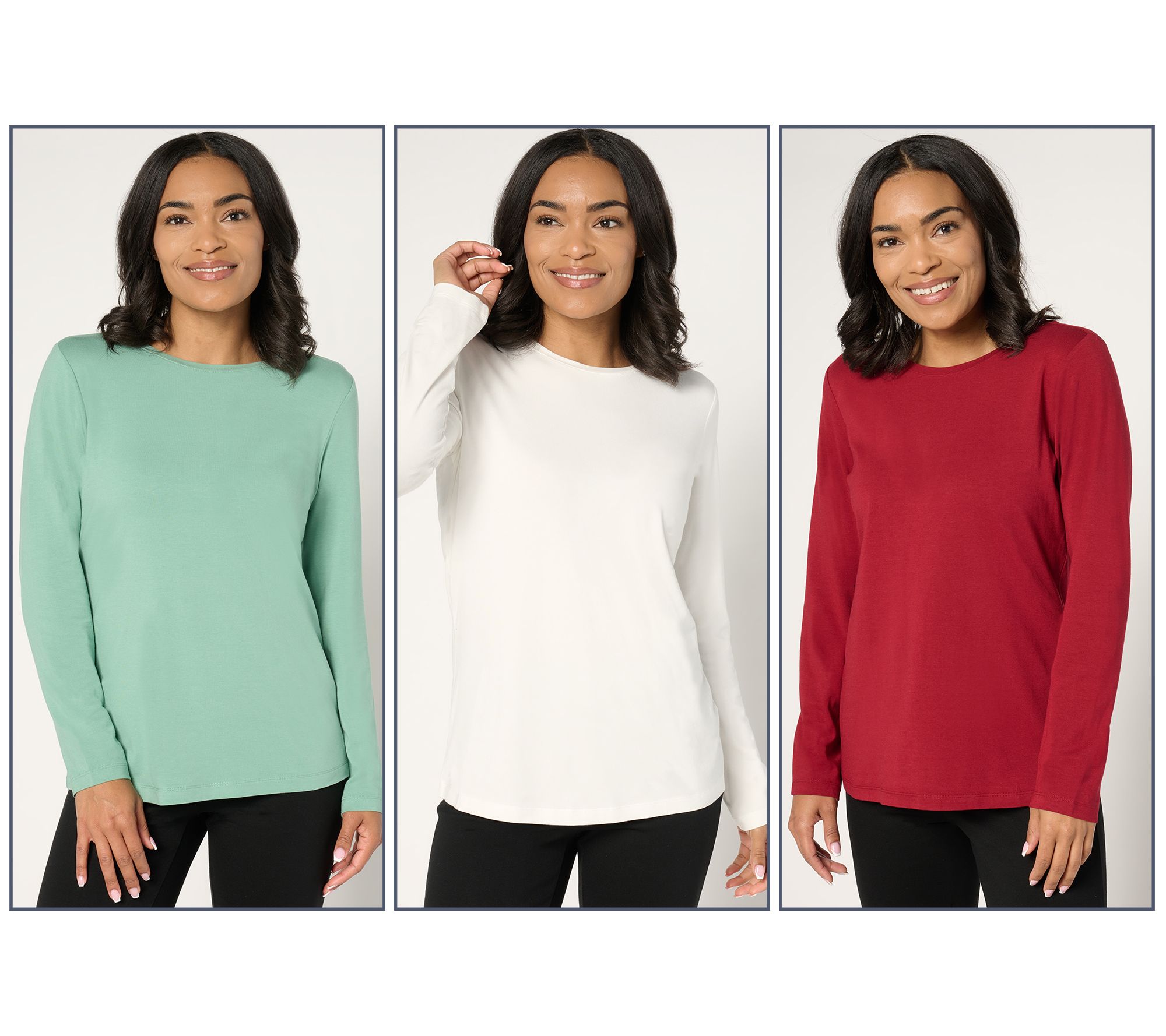 "As Is" Denim & Co. Essentials So Soft Jersey 3-Pack Crew Neck Tops
