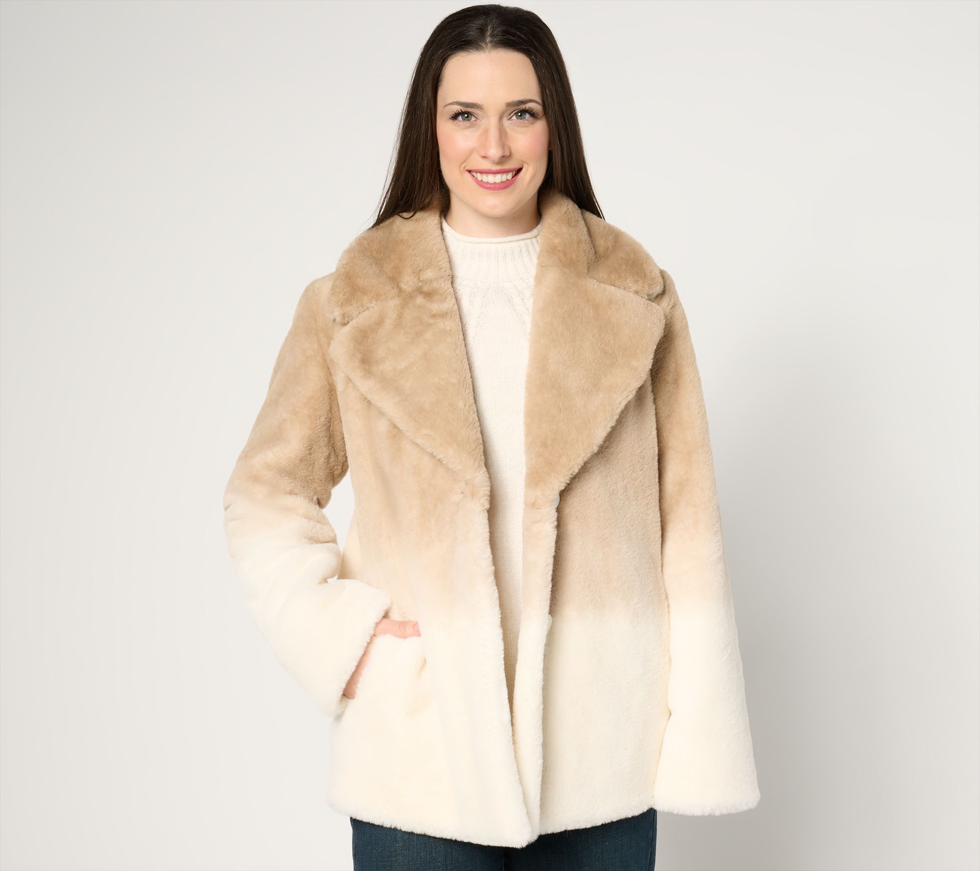 "As Is" Dennis Basso Ombre Faux Fur Notch Collar Jacket