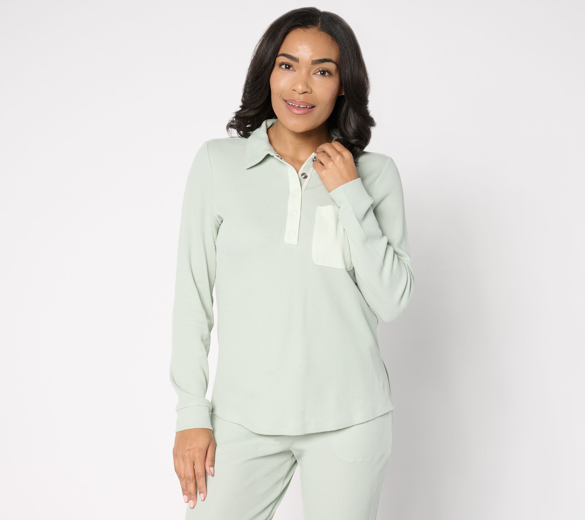 "As Is" AnyBody Cozy Knit Waffle Henley Top