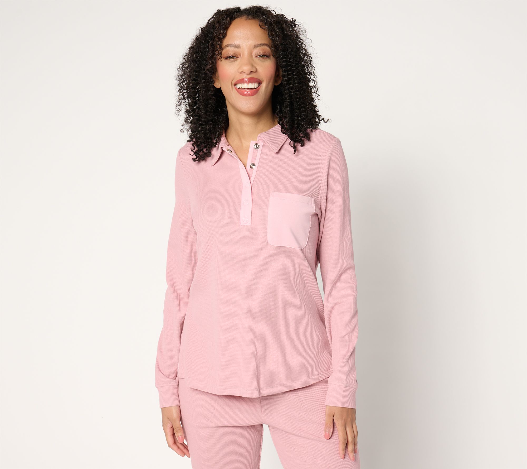 "As Is" AnyBody Cozy Knit Waffle Henley Top