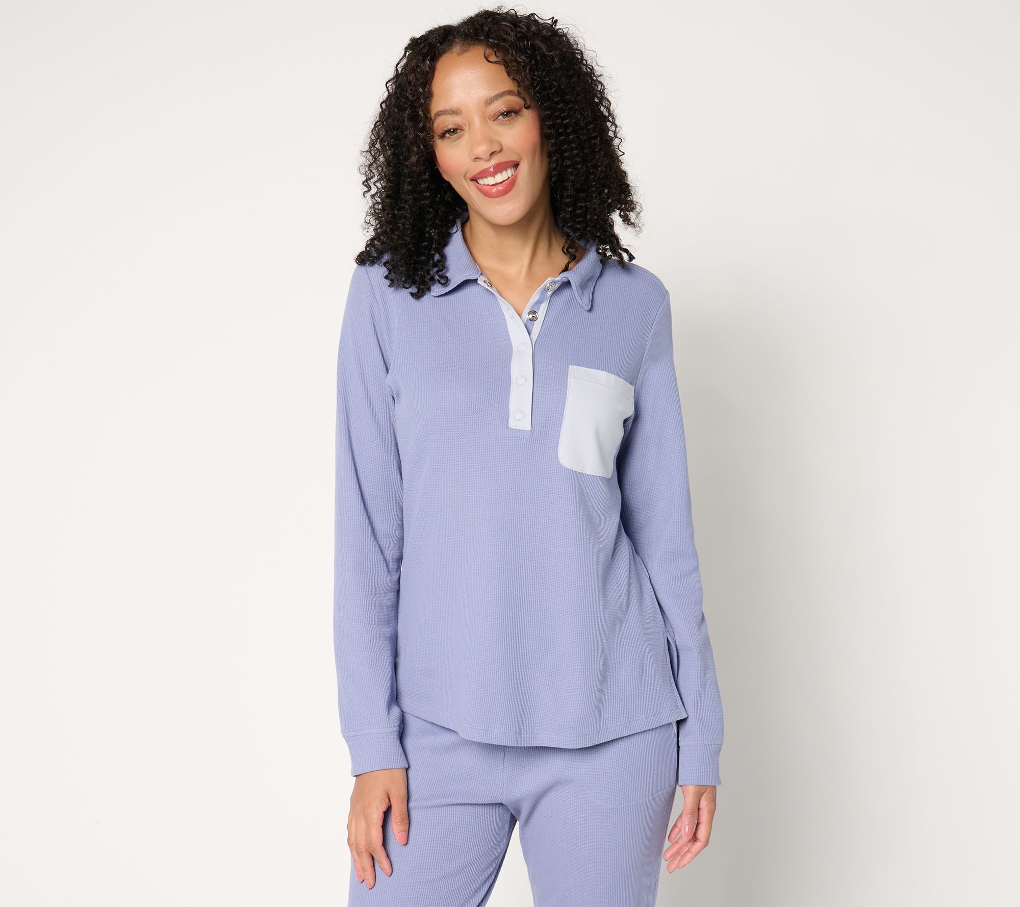 "As Is" AnyBody Cozy Knit Waffle Henley Top