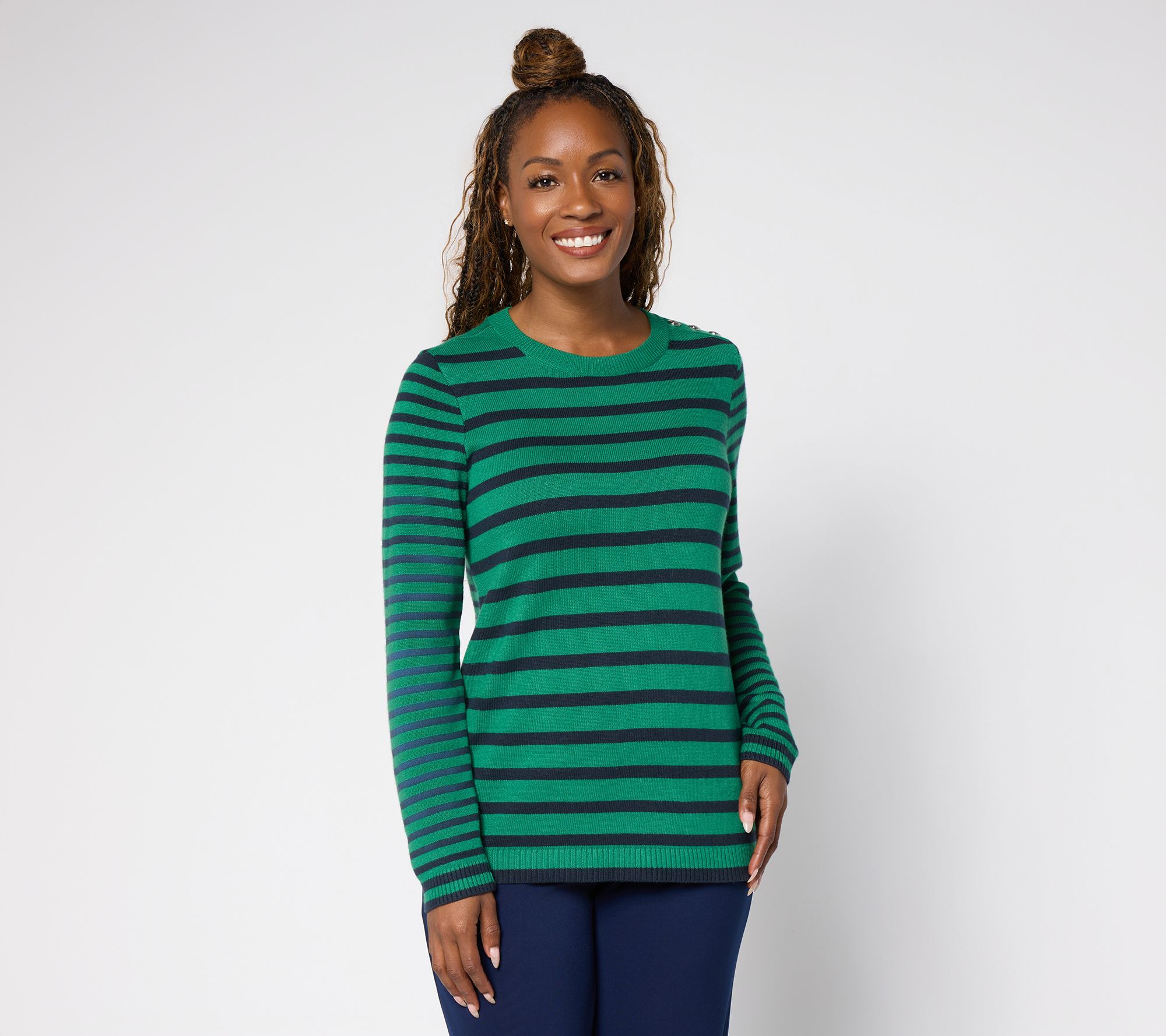 Susan Graver Super Soft Mixed Stripe Crew Neck Sweater