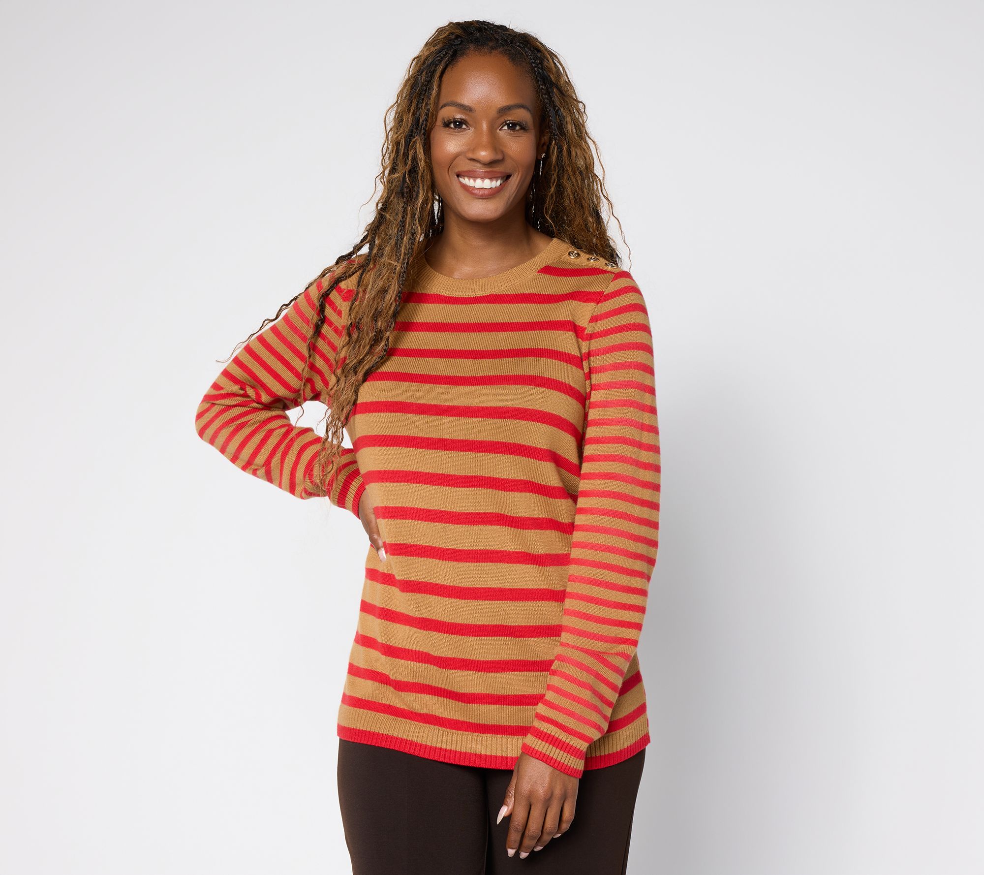 Susan Graver Super Soft Mixed Stripe Crew Neck Sweater