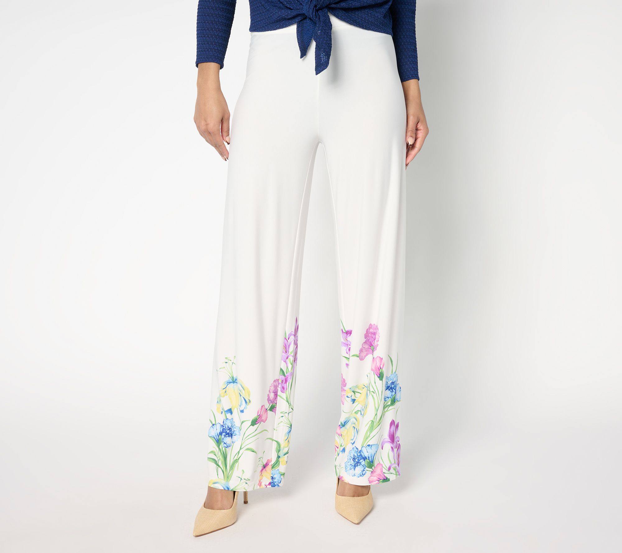 "As Is" GRAVER Susan Graver Petite Printed Liquid Knit Wide Leg Pants