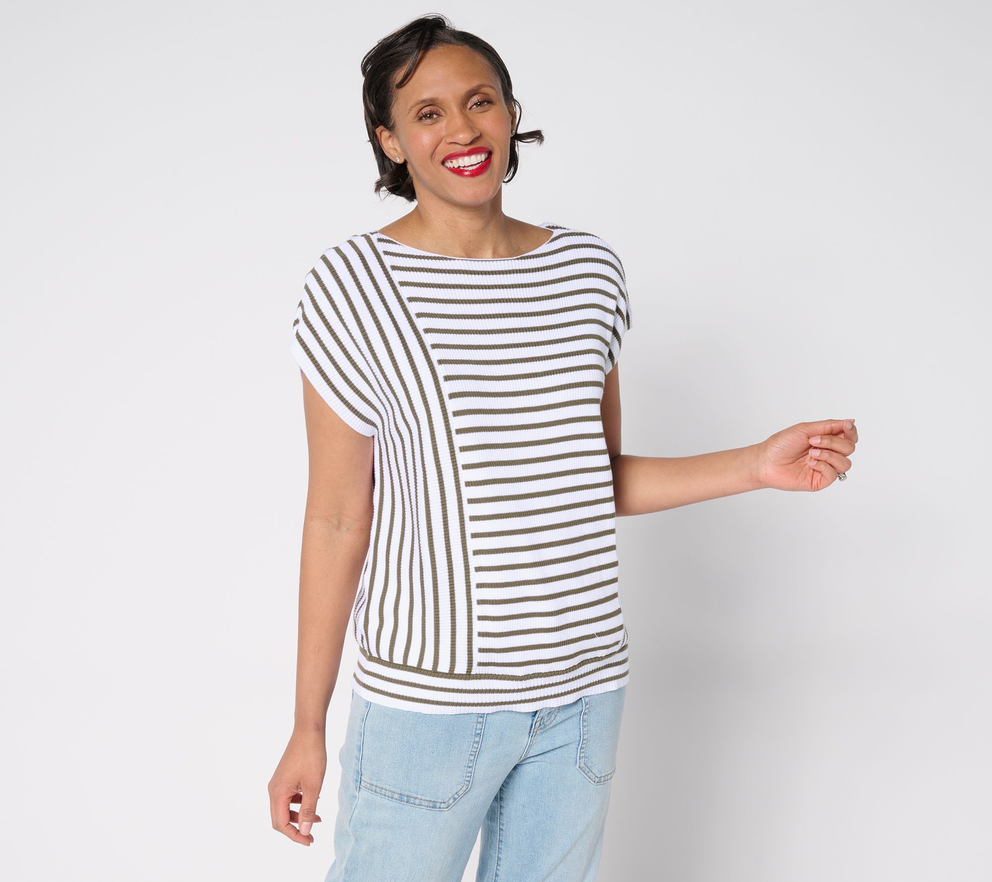 "As Is" AnyBody Boat Neck Mixed Stripe Cotton Sweater