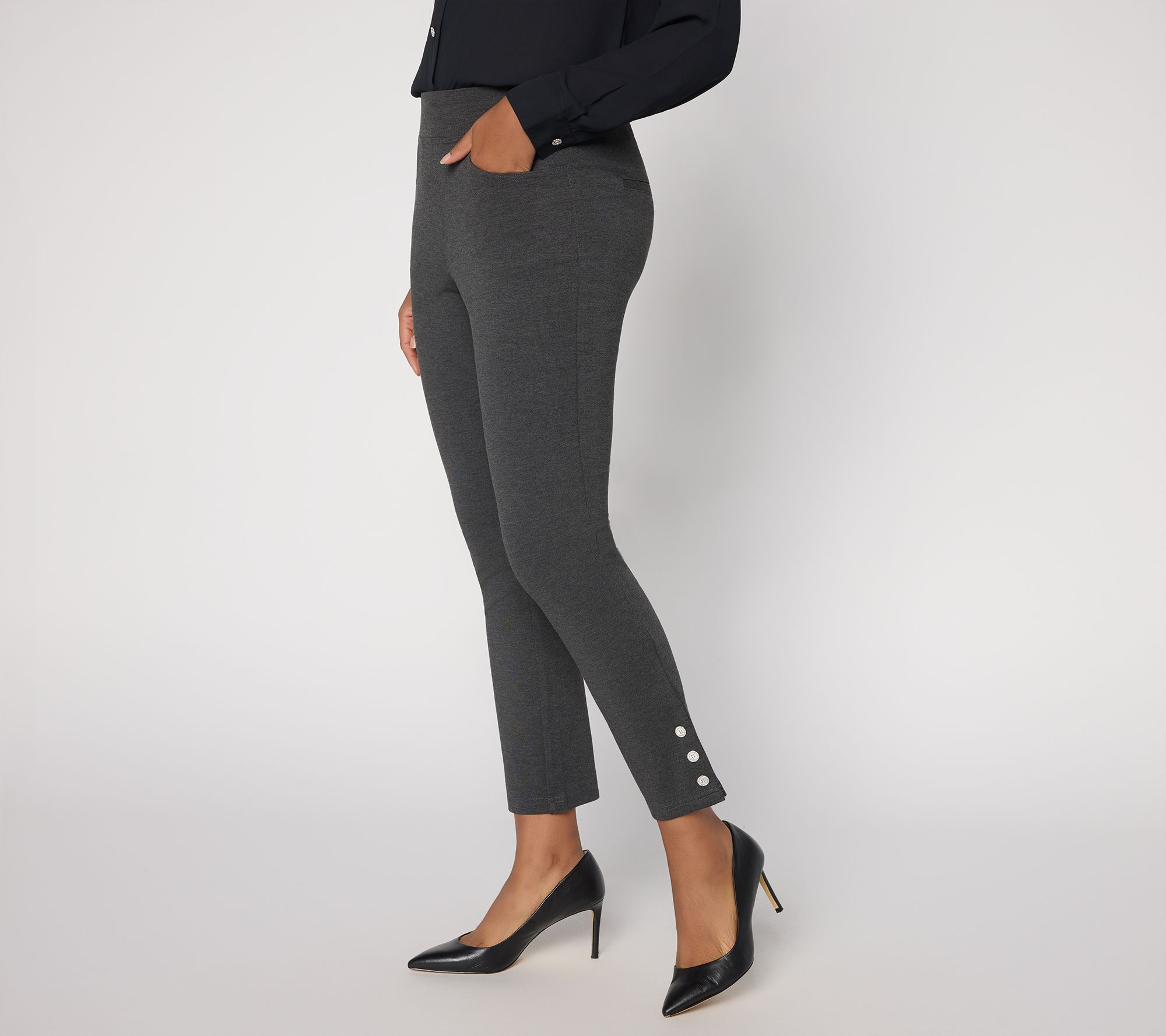 Jingle Belles by KimGravel Regular Ponte Sparkle Button Ankle Pant