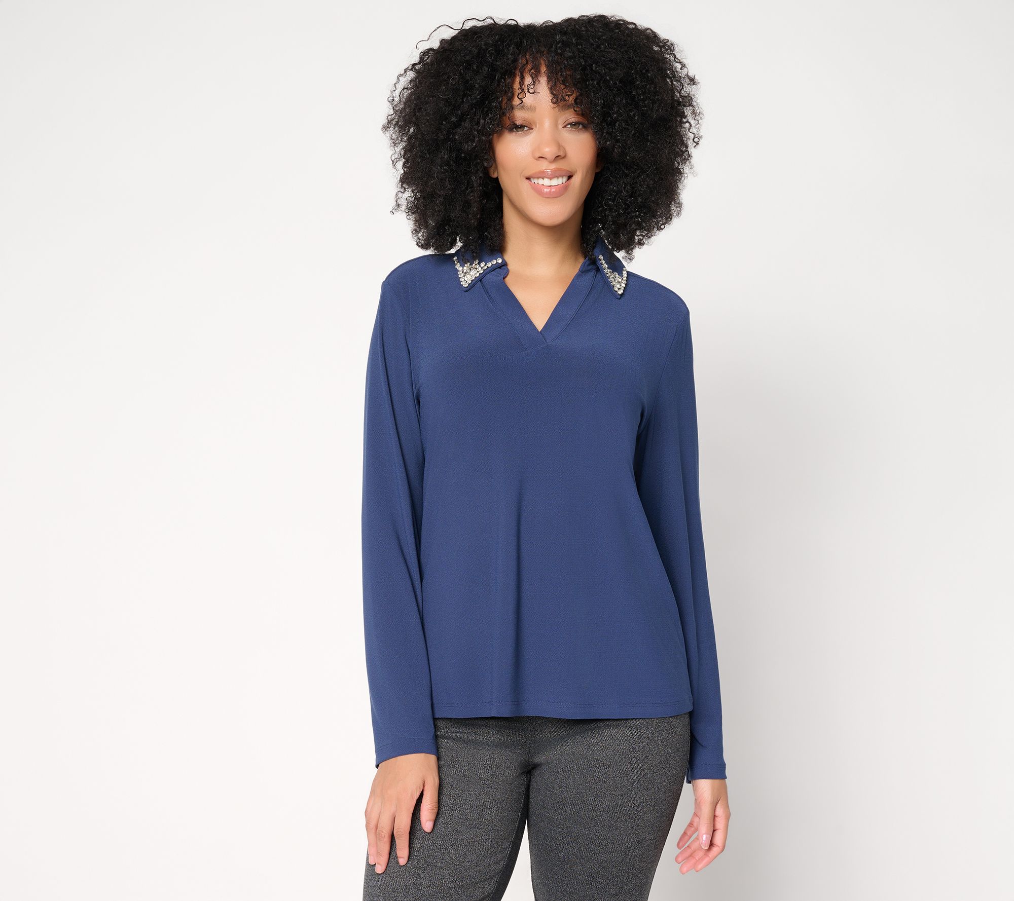 Attitudes by Renee Moss Crepe Novelty Collar Top