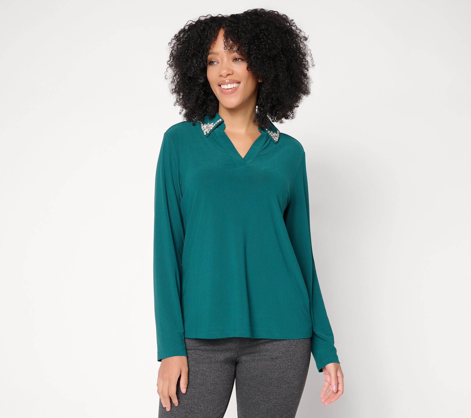 Attitudes by Renee Moss Crepe Novelty Collar Top