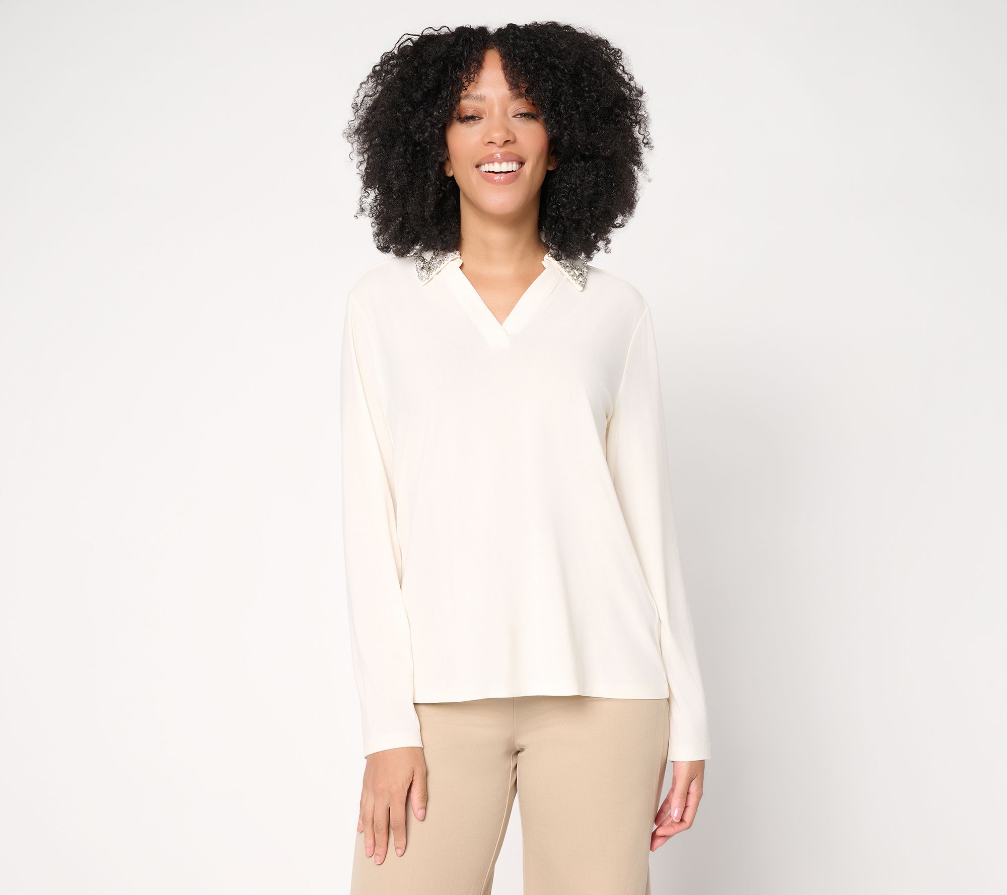 Attitudes by Renee Moss Crepe Novelty Collar Top