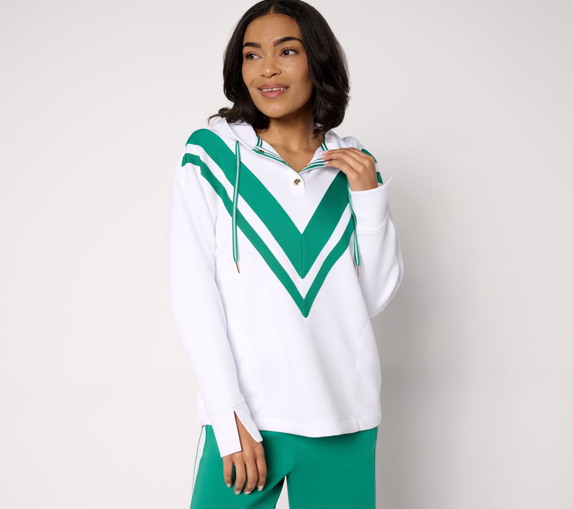 "As Is"Isaac Mizrahi Live! Clubhouse Scuba Knit Pullover Hoodie