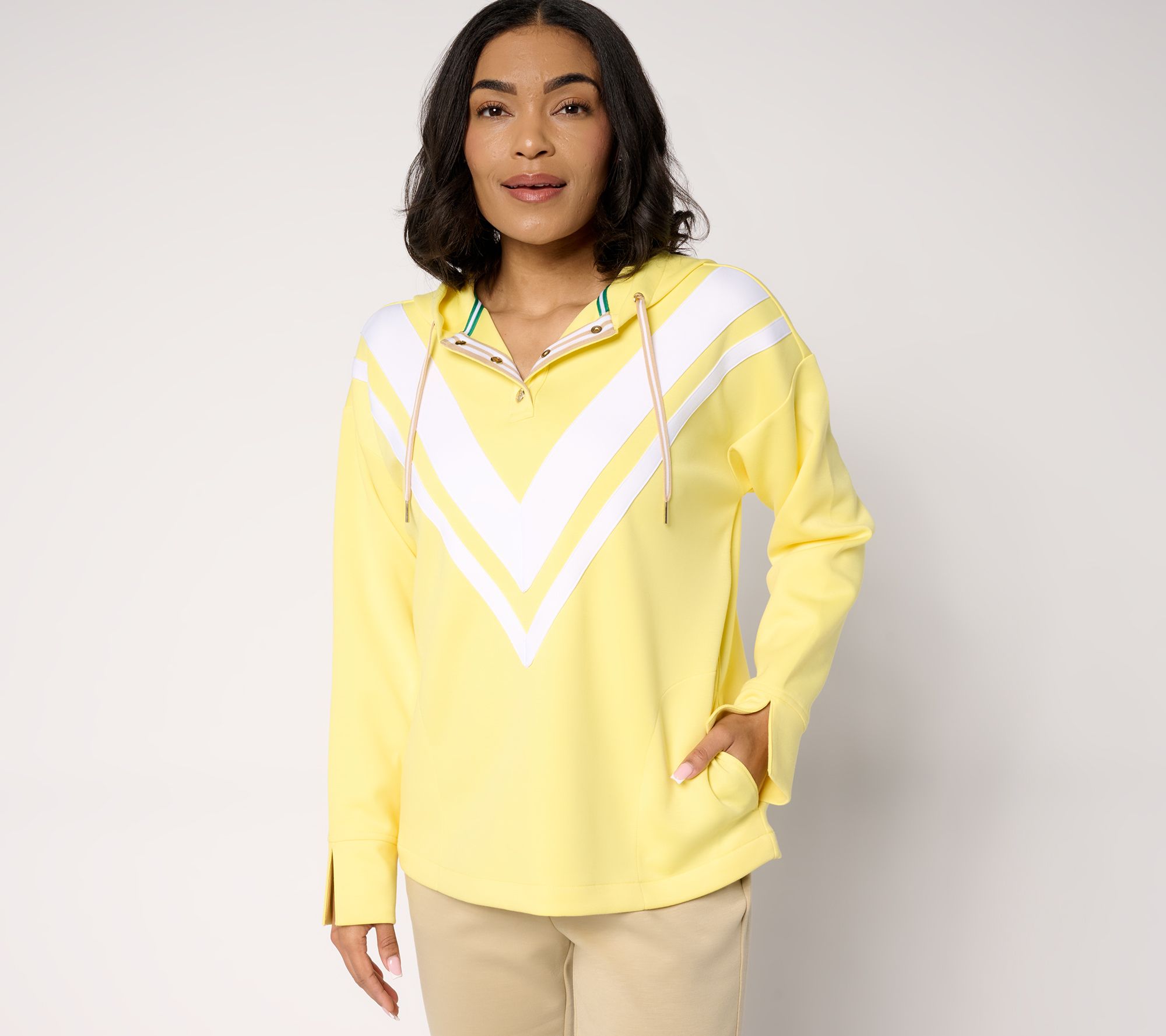 "As Is"Isaac Mizrahi Live! Clubhouse Scuba Knit Pullover Hoodie