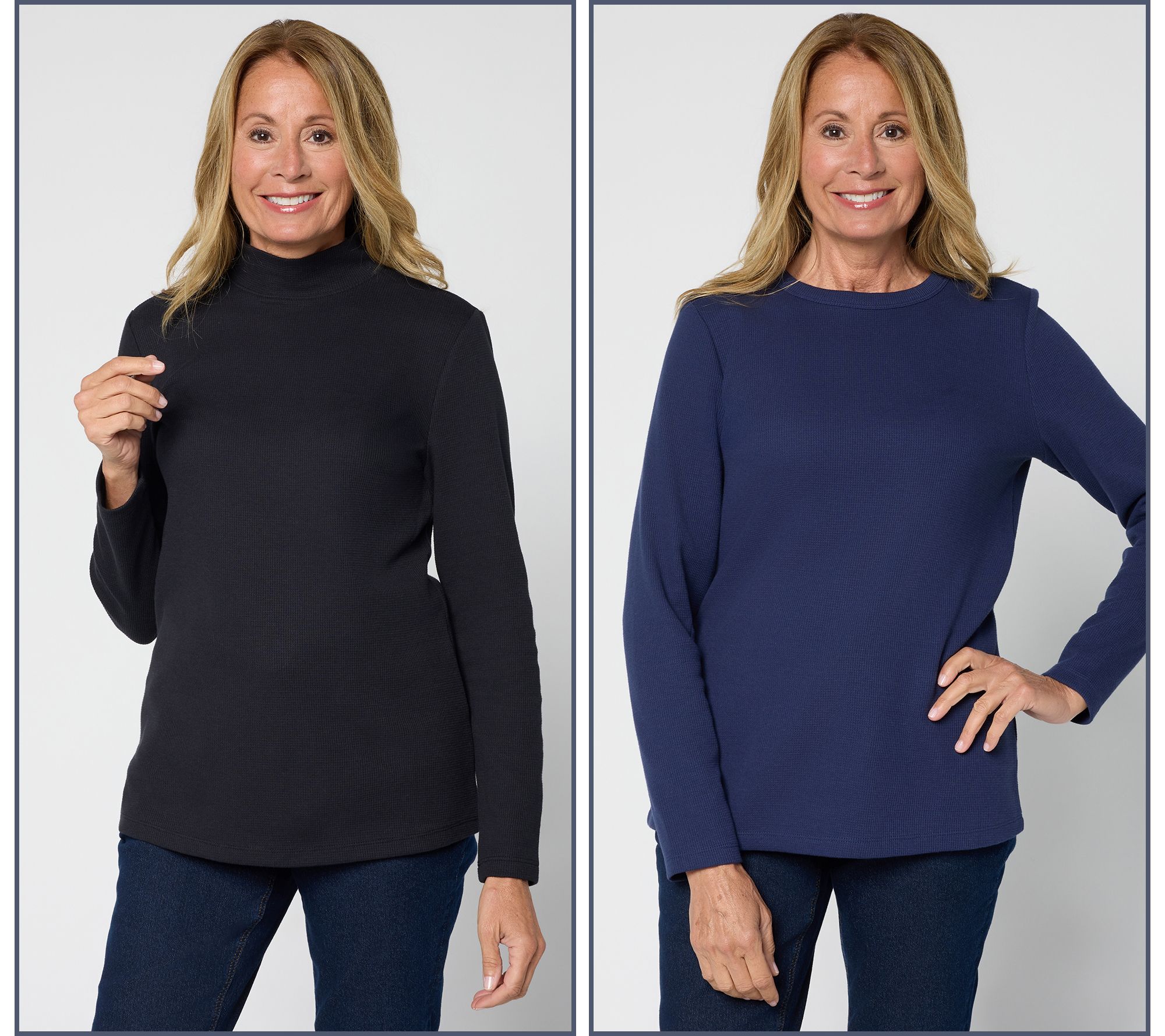Denim & Co. Essentials Waffle Knit Variety 2-Pack Long Slv Tops
