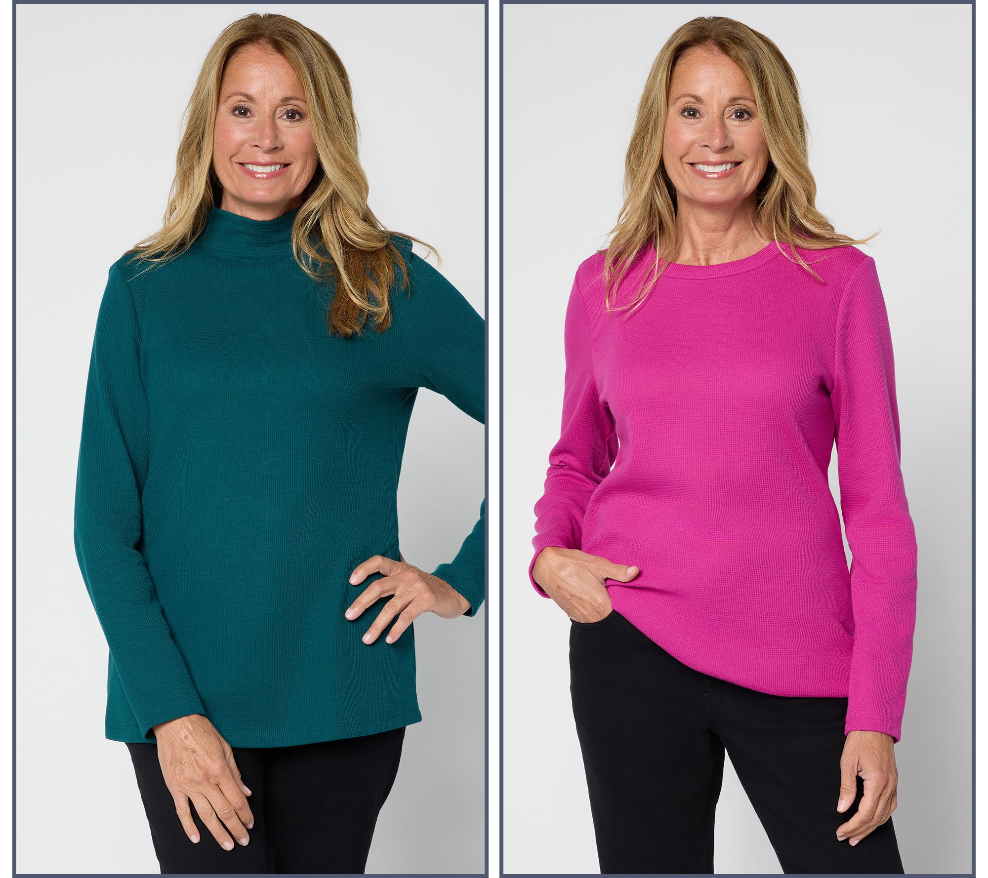 Denim & Co. Essentials Waffle Knit Variety 2-Pack Long Slv Tops