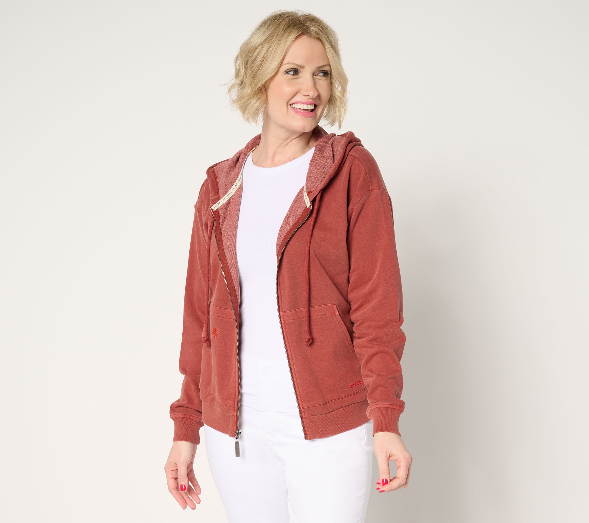 "As Is" Peace Love World French Terry Embroidered Zip Front Hoodie