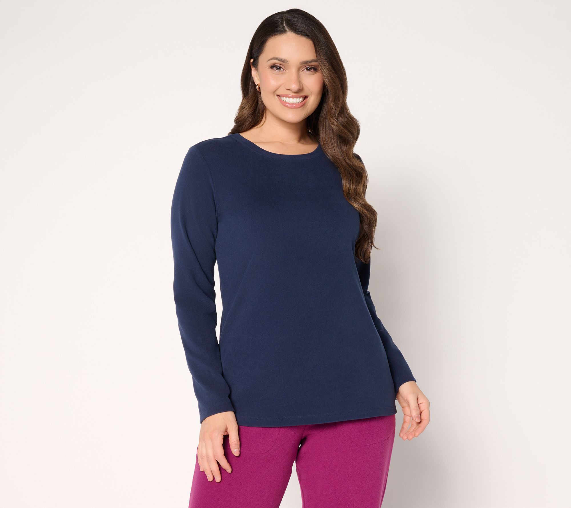 Denim & Co. Essentials Interlock Long Sleeve Round Neck Top