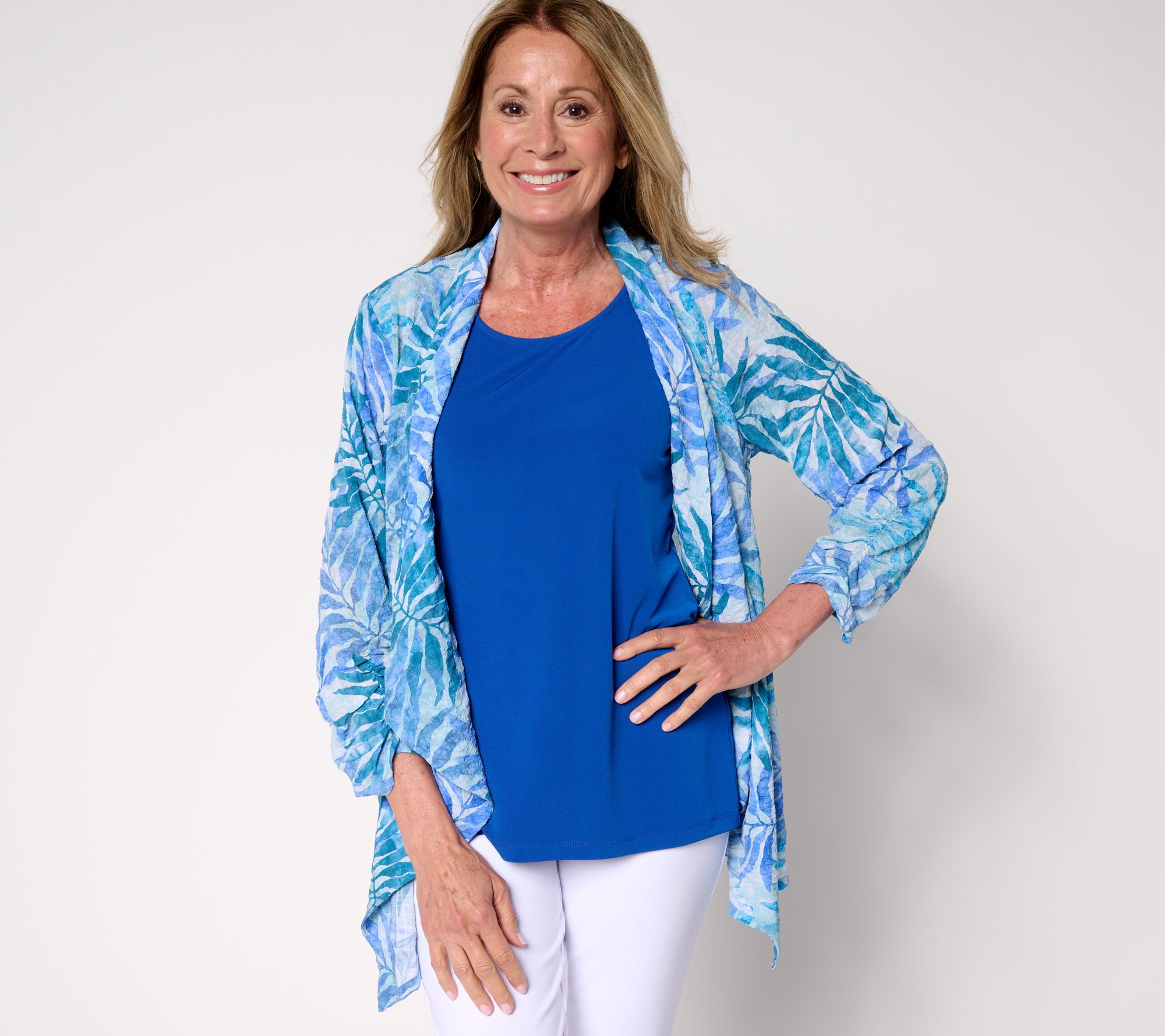  "As Is" Susan Graver Petite Textured Woven Cardigan & Knit Tank Set