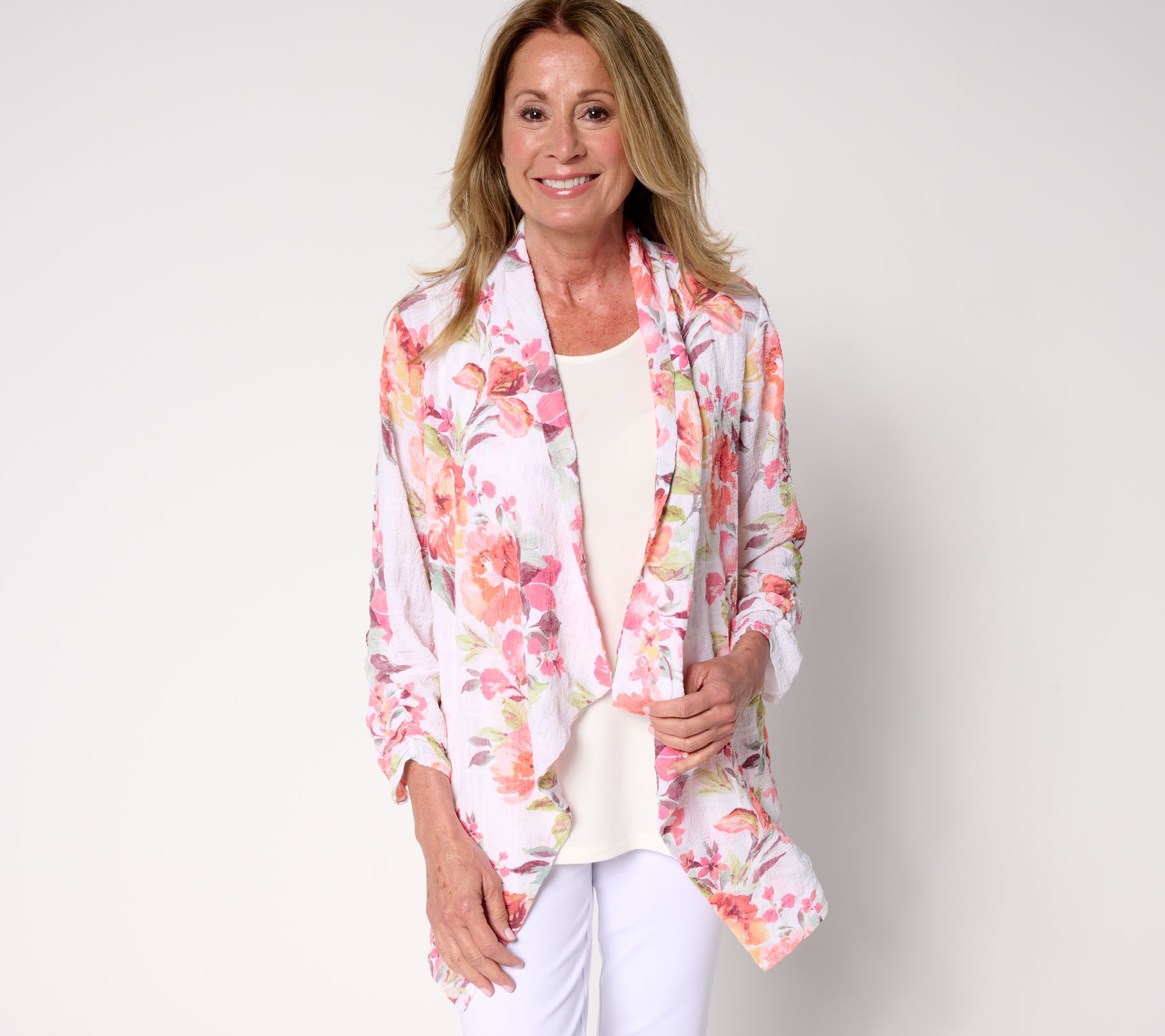 "As Is" Susan Graver Petite Textured Woven Cardigan & Knit Tank Set