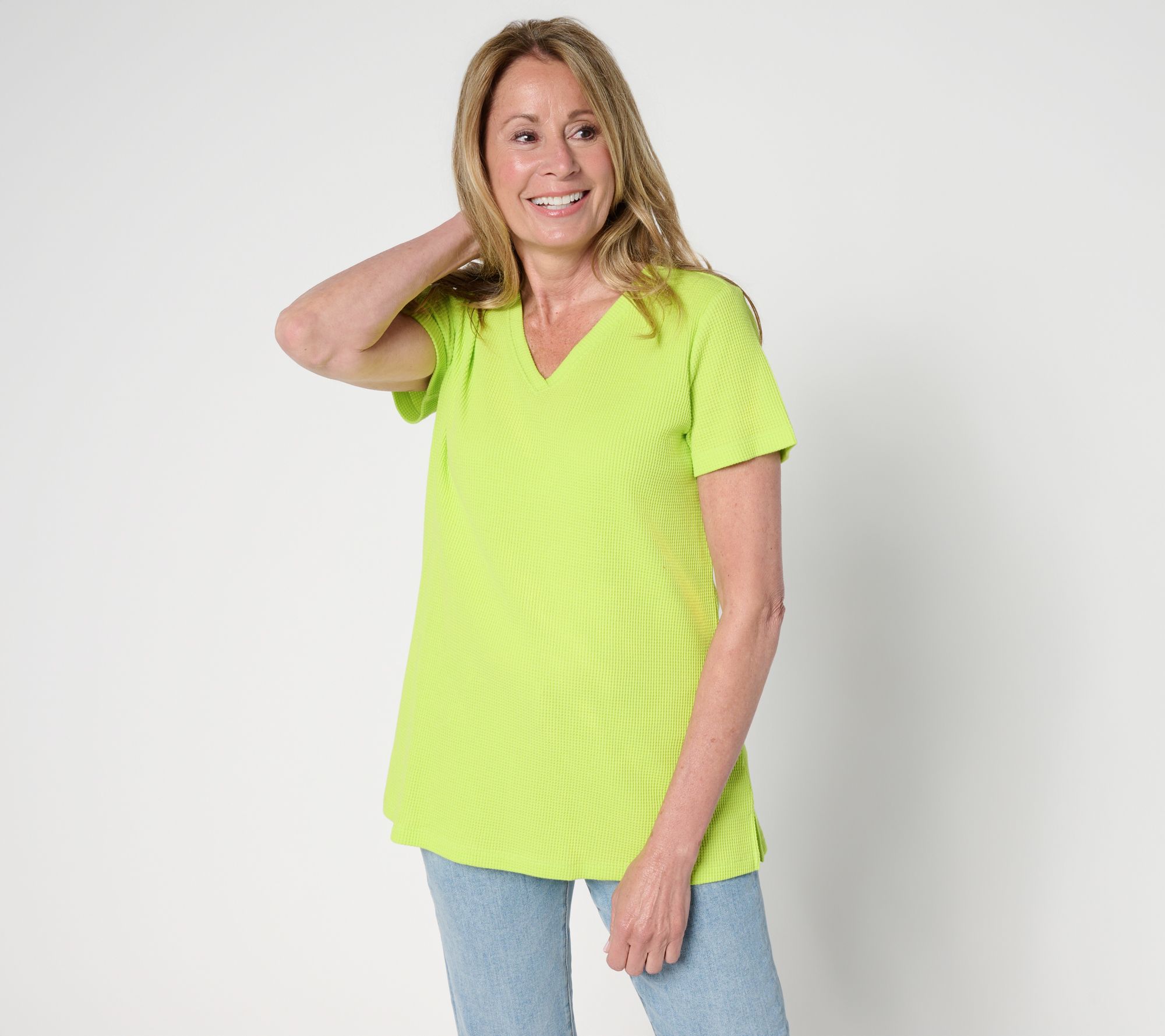 "As Is" Belle by Kim Gravel Baby Waffle Short Sleeve V-Neck Top