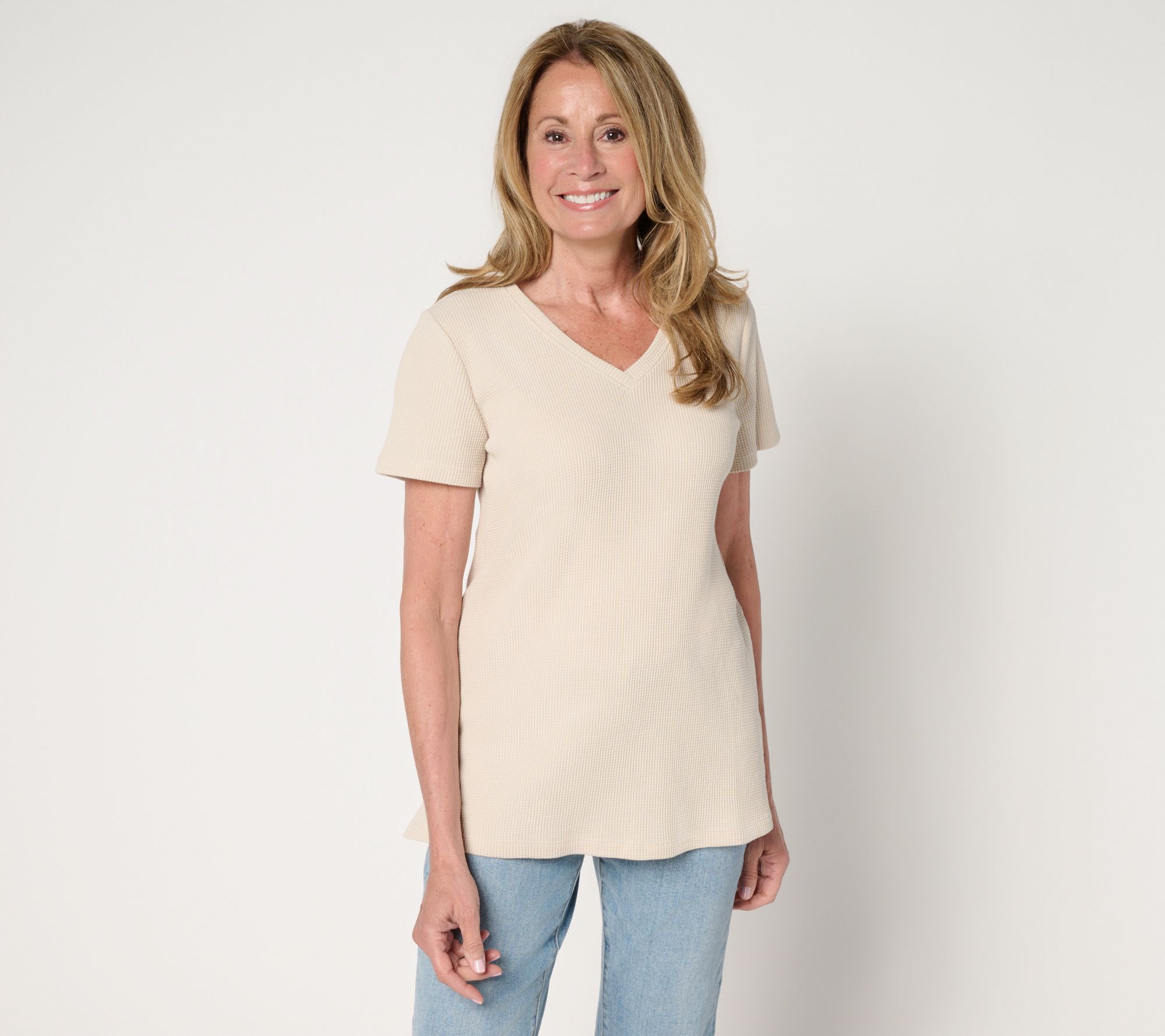 "As Is" Belle by Kim Gravel Baby Waffle Short Sleeve V-Neck Top