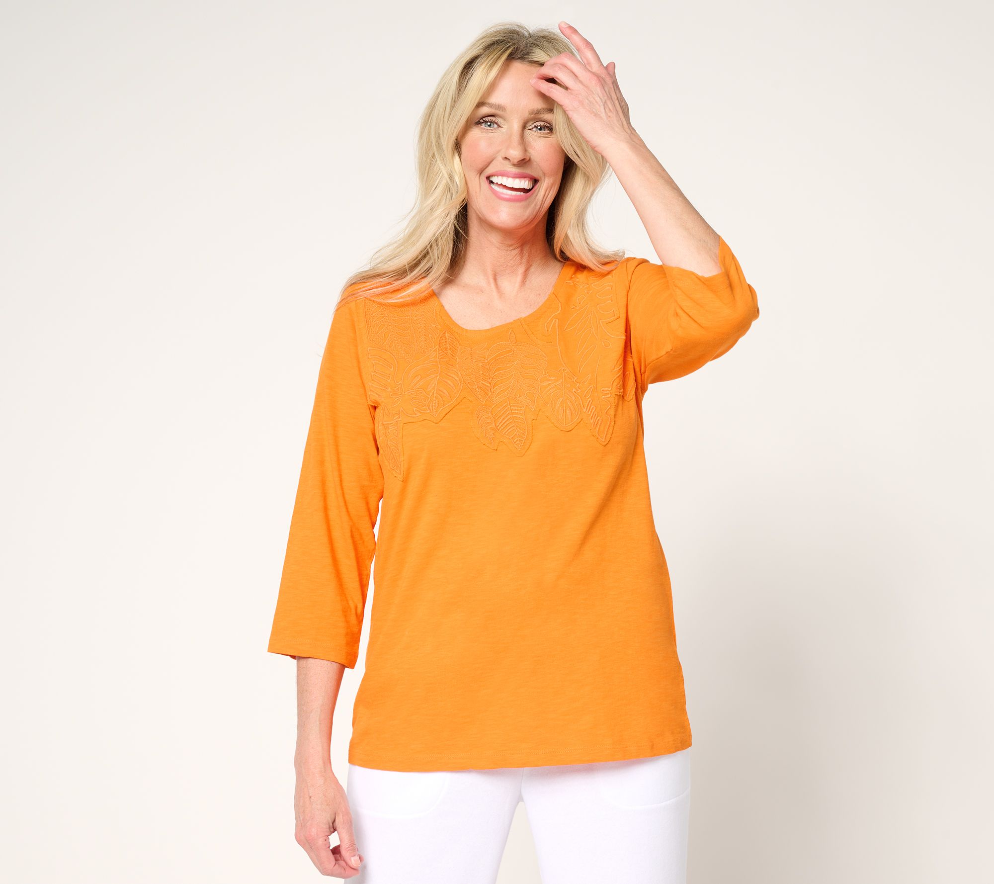 "As Is" Denim & Co. Petite Embroidered 100% Cotton Jersey Top