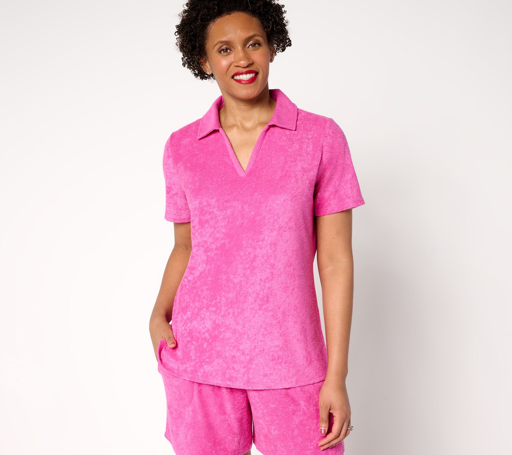 "As Is" Belle Beach by Kim Gravel Poolside Terry Slub Polo Top