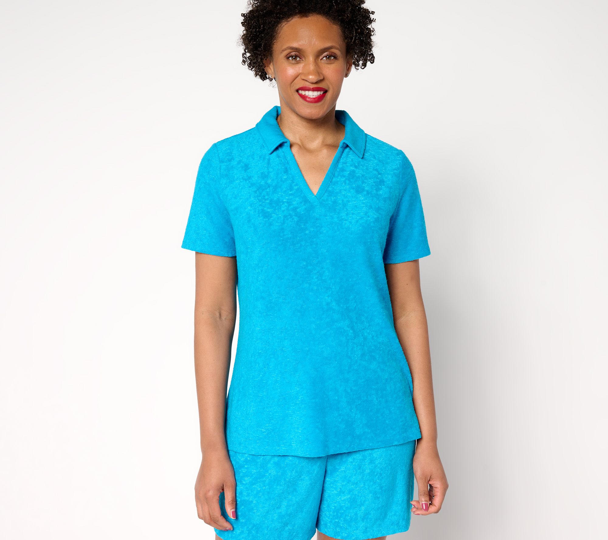 "As Is" Belle Beach by Kim Gravel Poolside Terry Slub Polo Top