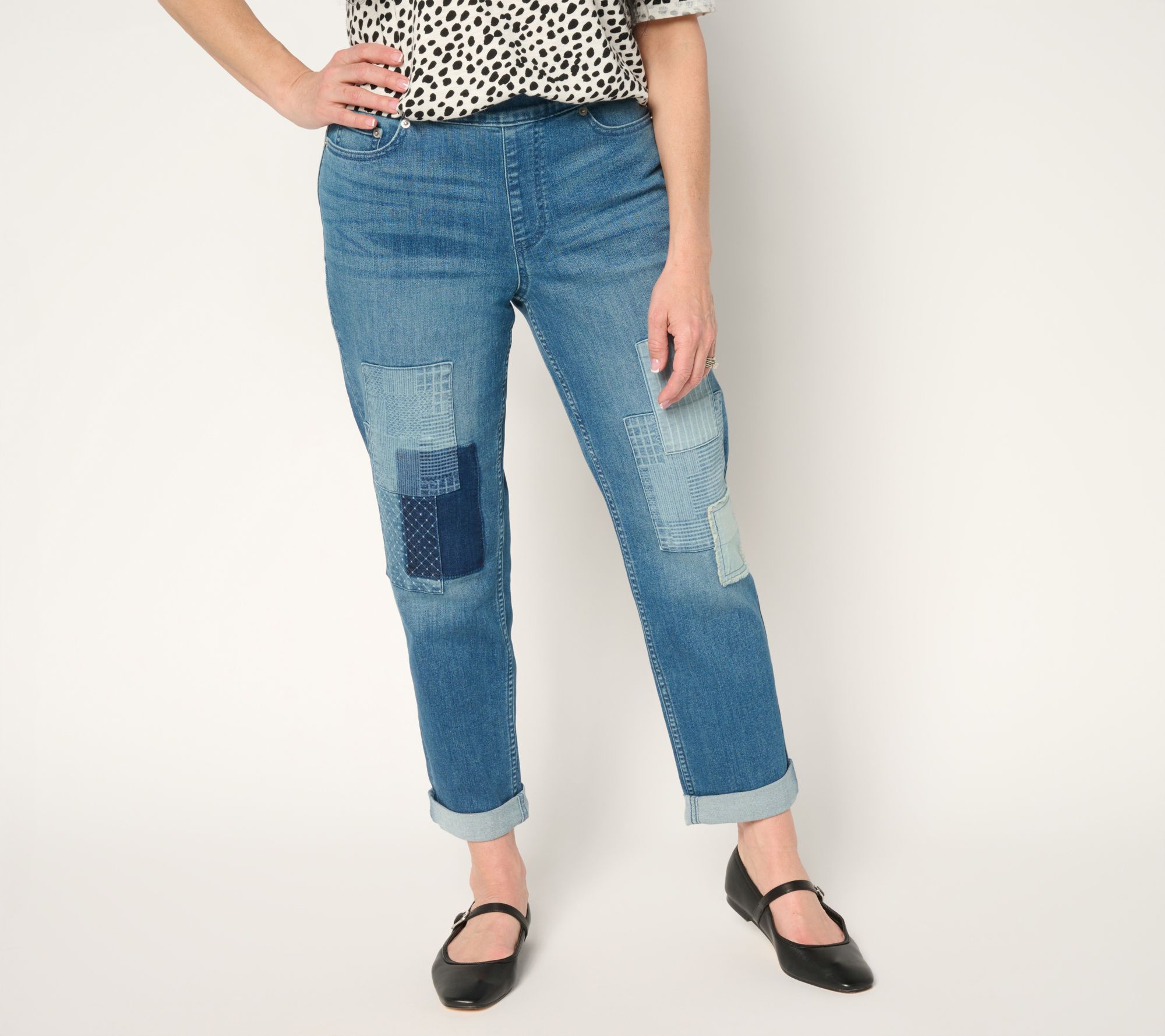 "As Is" LOGO by Lori Goldstein Indigo Regular Pull On Ankle Boyfriend Jeans