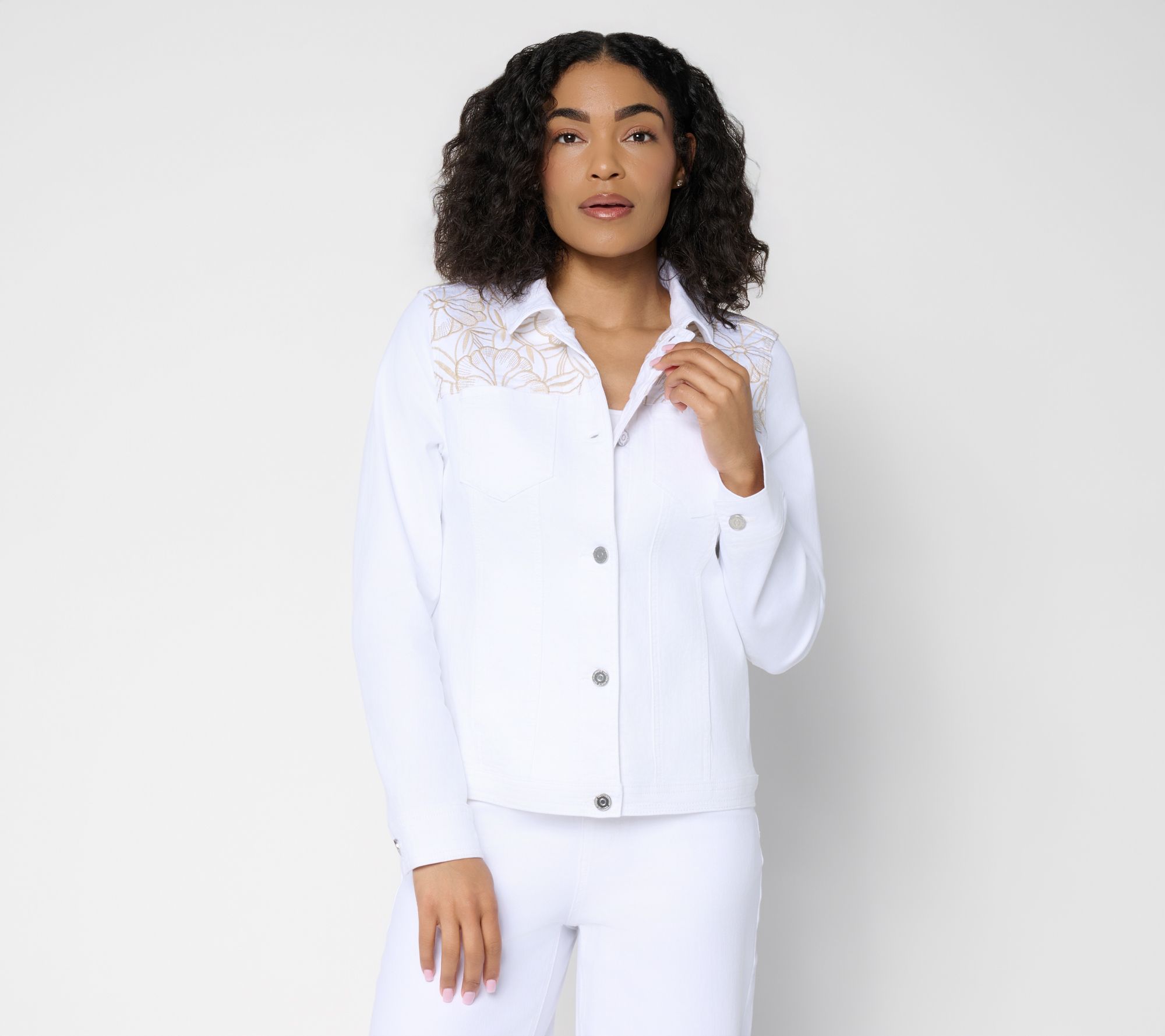 Susan Graver Stretch Denim Jacket with Novelty Embroidery