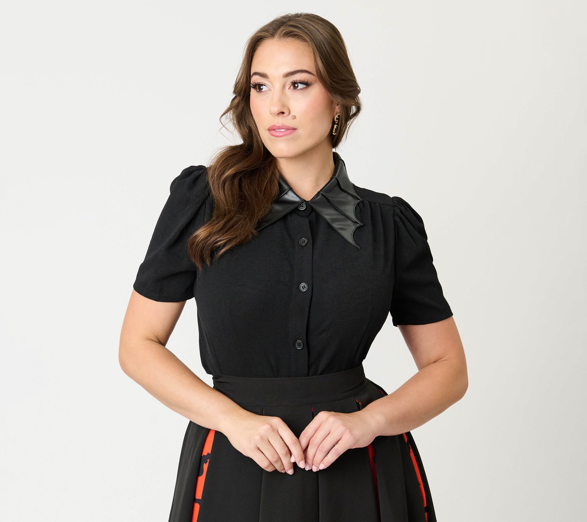 Unique Vintage Black Bat Collar Blouse