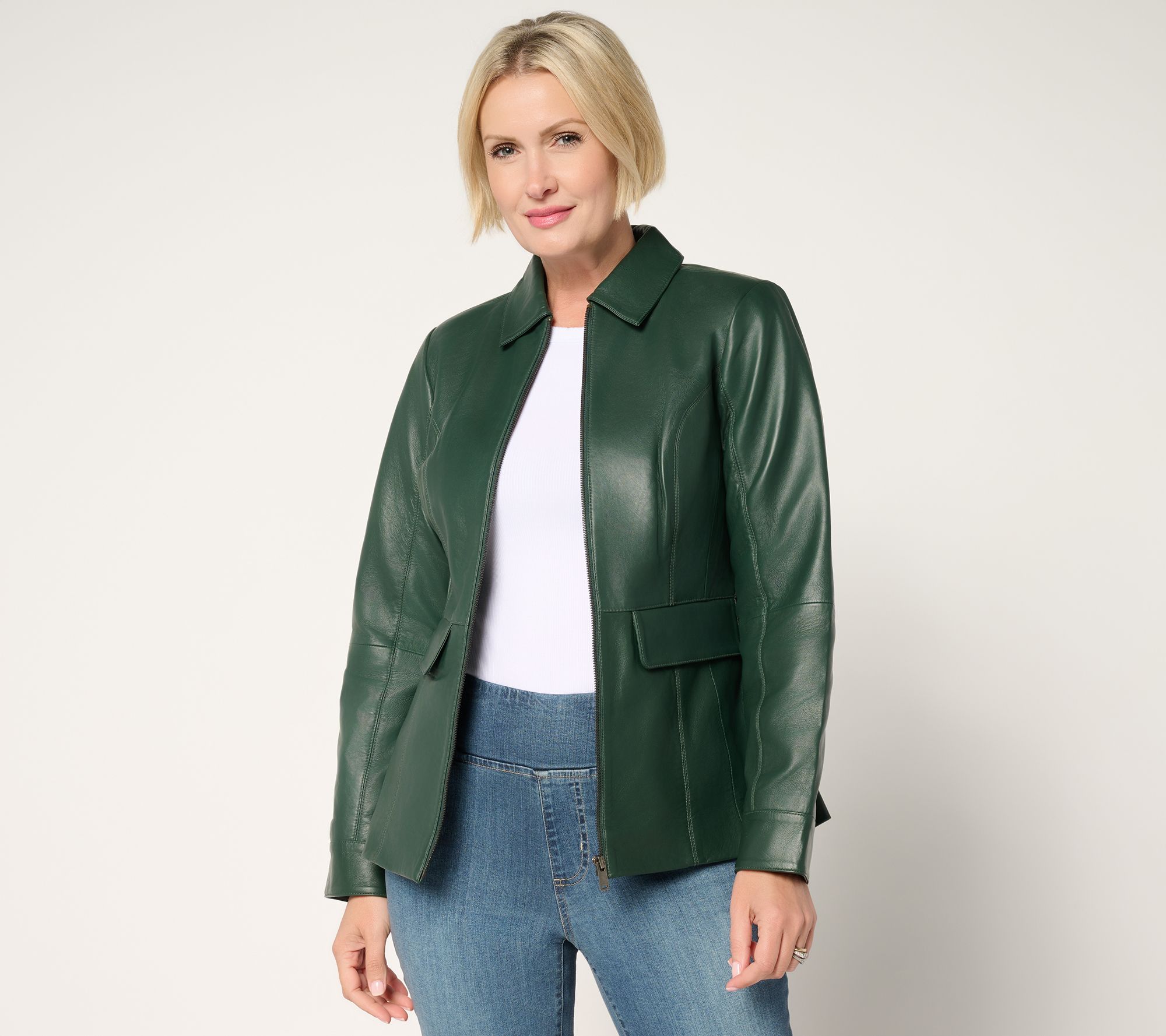 "As Is" Denim & Co. Regular Lamb Leather Zip Front Jacket