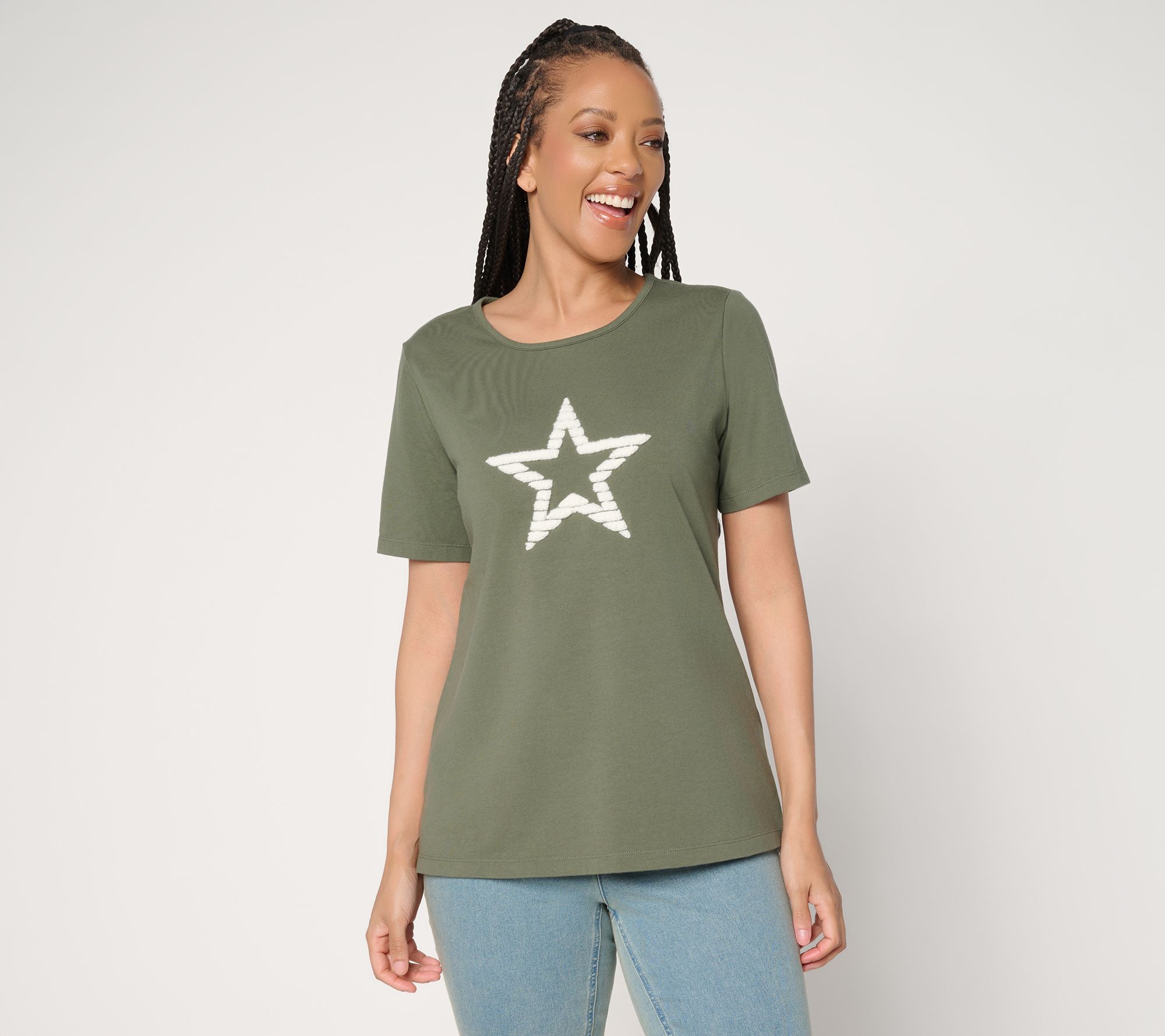 Denim & Co. Perfect Jersey Short Sleeve Top with Americana Motif