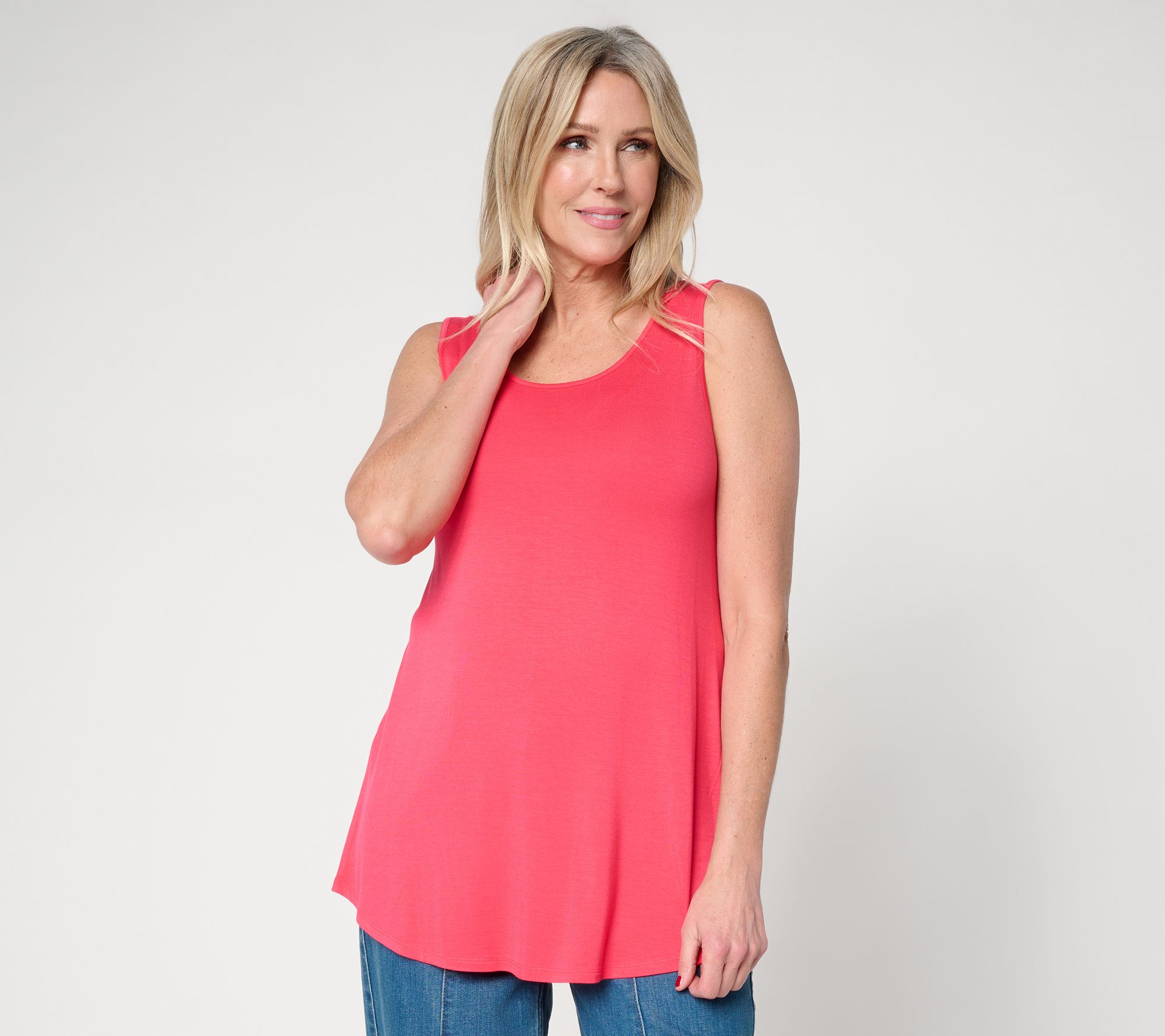LOGO Layers by Lori Goldstein Scoop Neck Curved Hem Tank