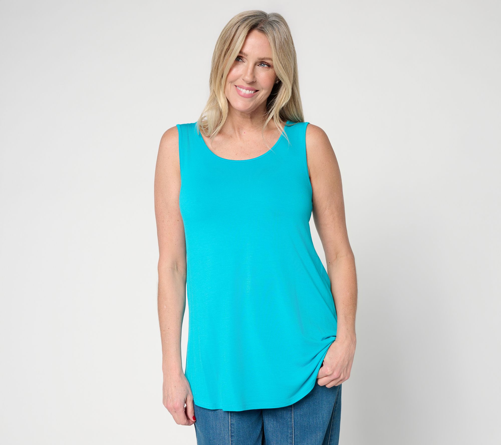 LOGO Layers by Lori Goldstein Scoop Neck Curved Hem Tank