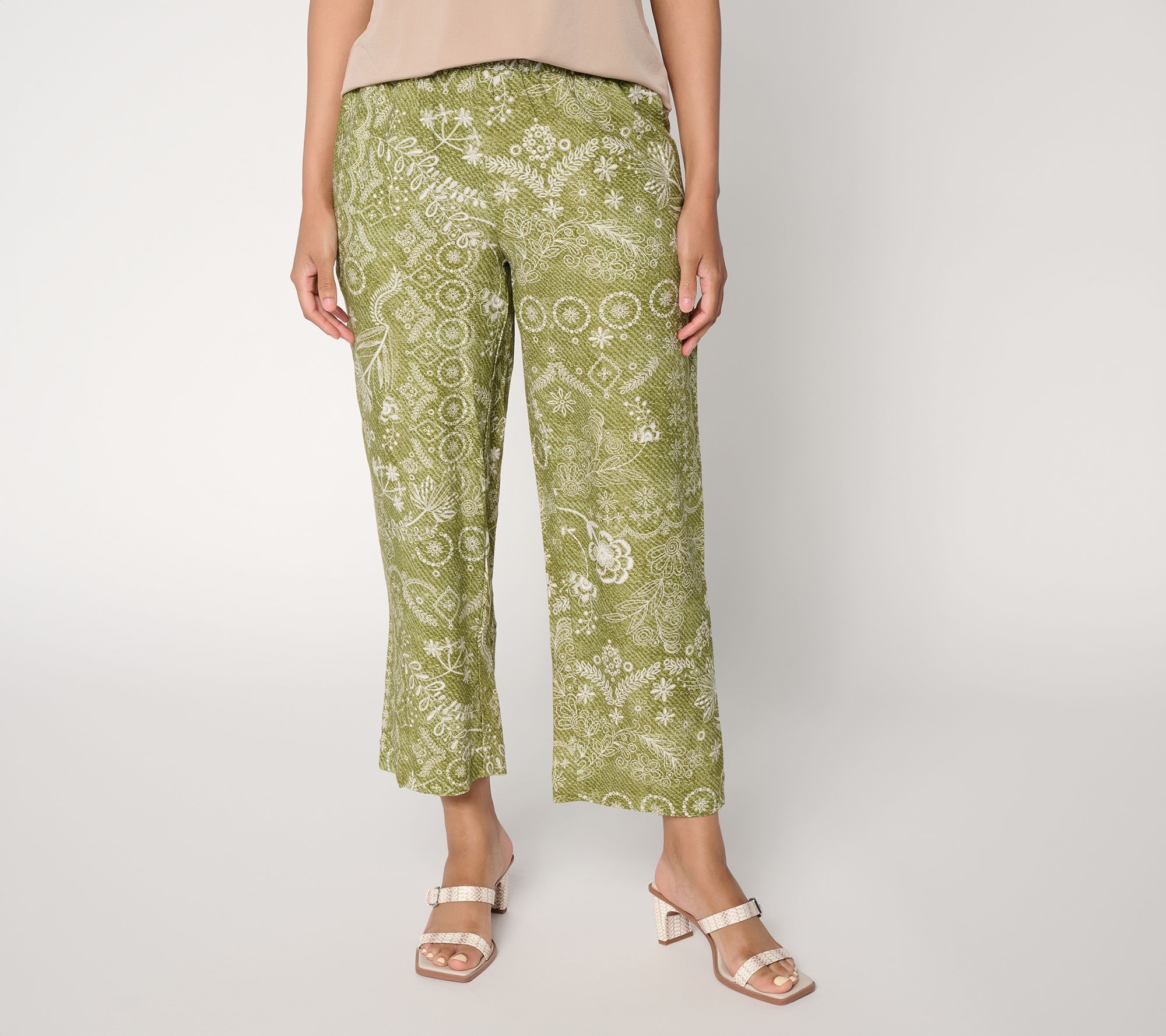 Susan Graver Weekend Petite Printed Linen Blend Wide Leg Crop Pants