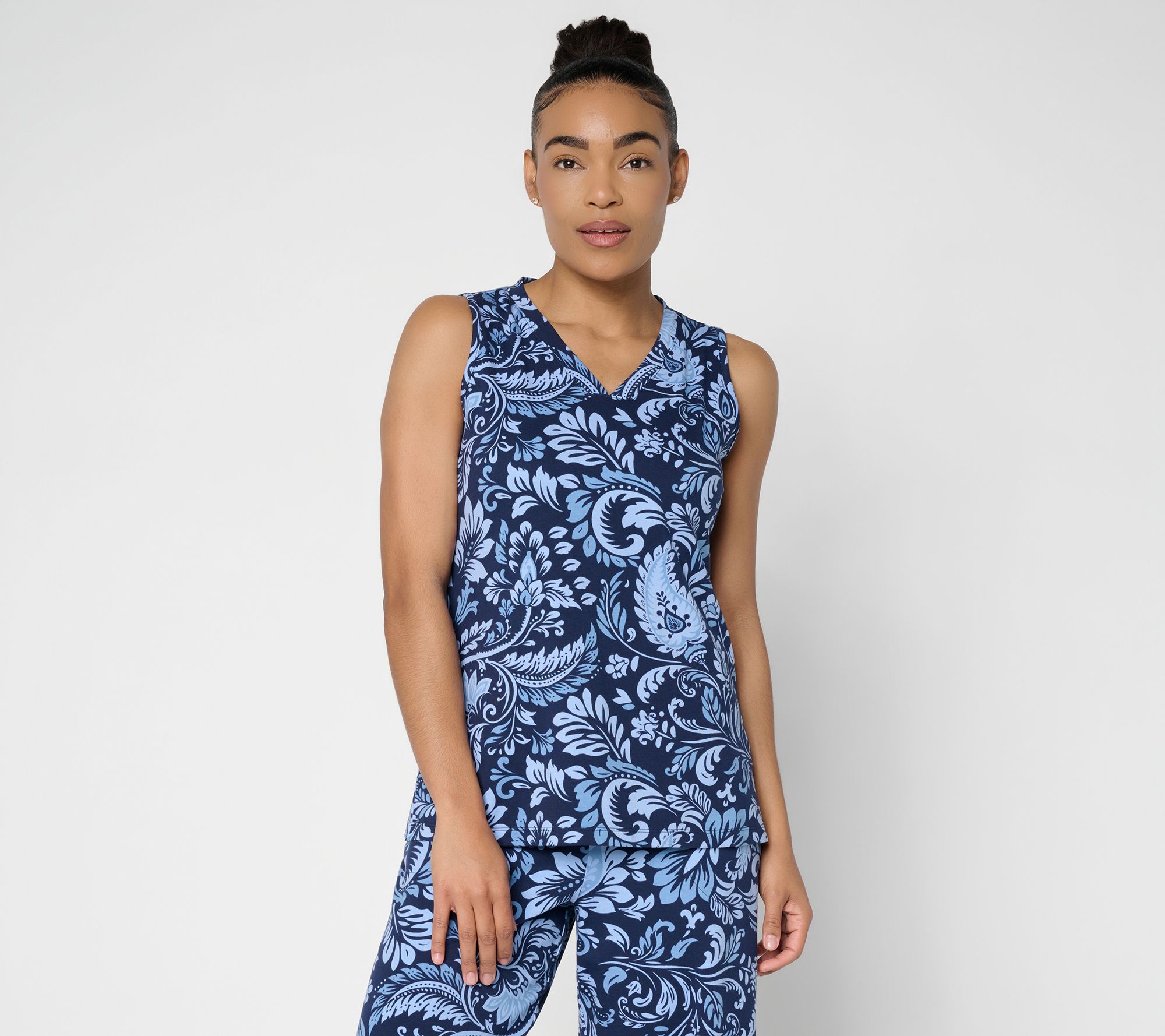 Denim & Co. Beach Jersey Printed V-Neck Tank Top