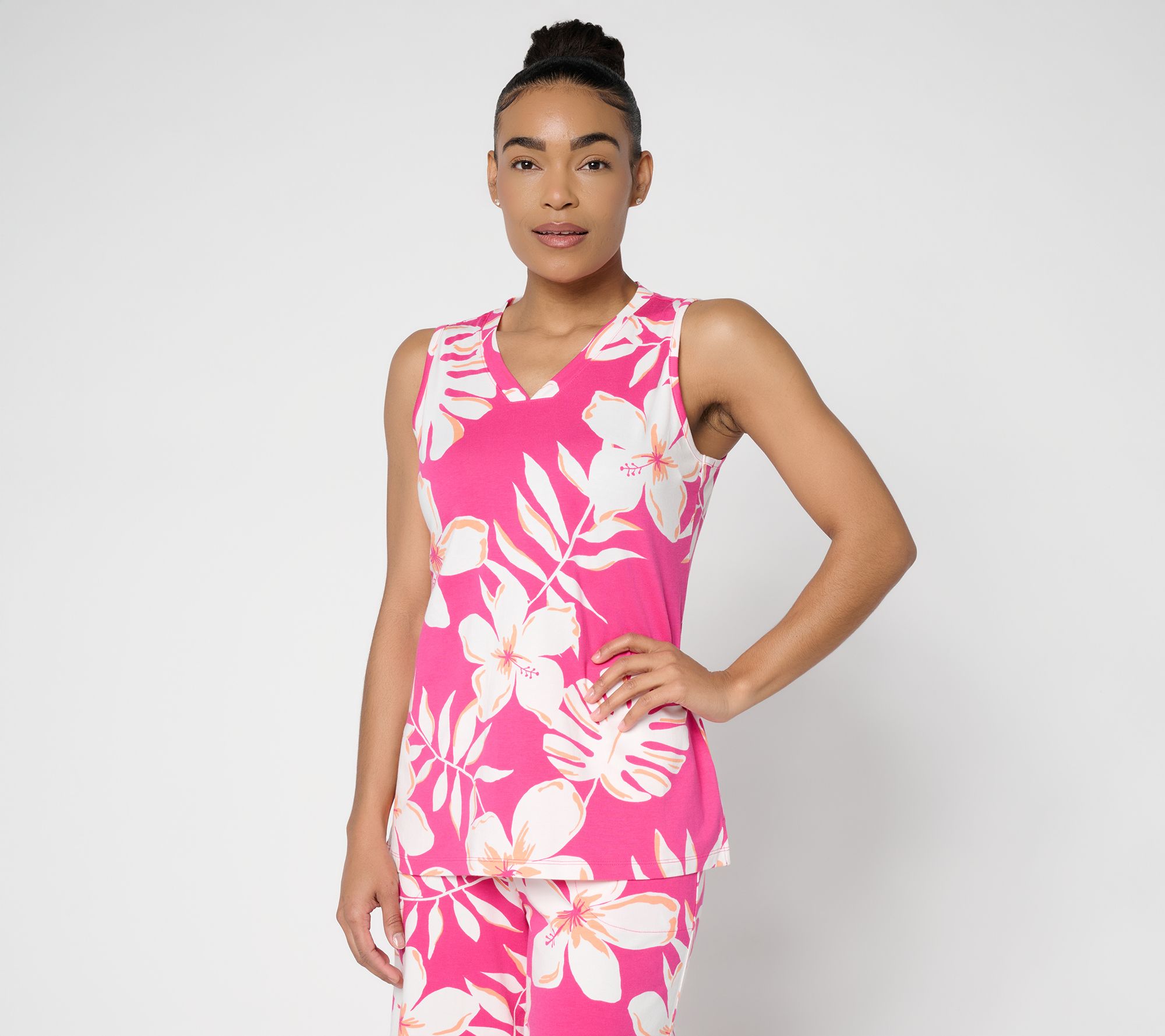 Denim & Co. Beach Jersey Printed V-Neck Tank Top