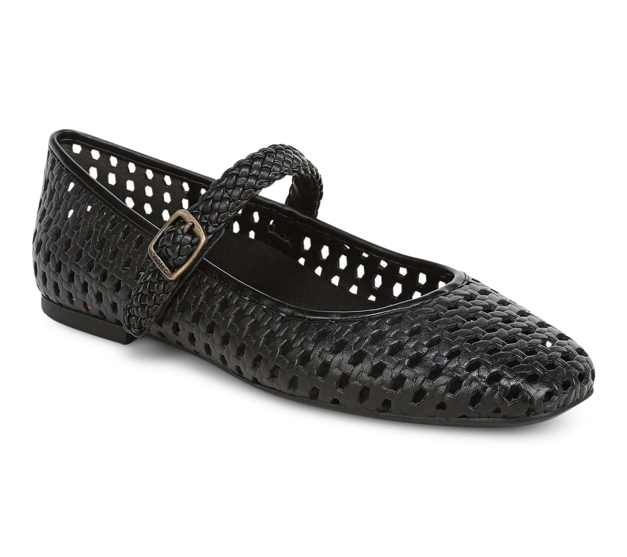  Vionic Leather Adjustable Mary Janes - Alameda Woven