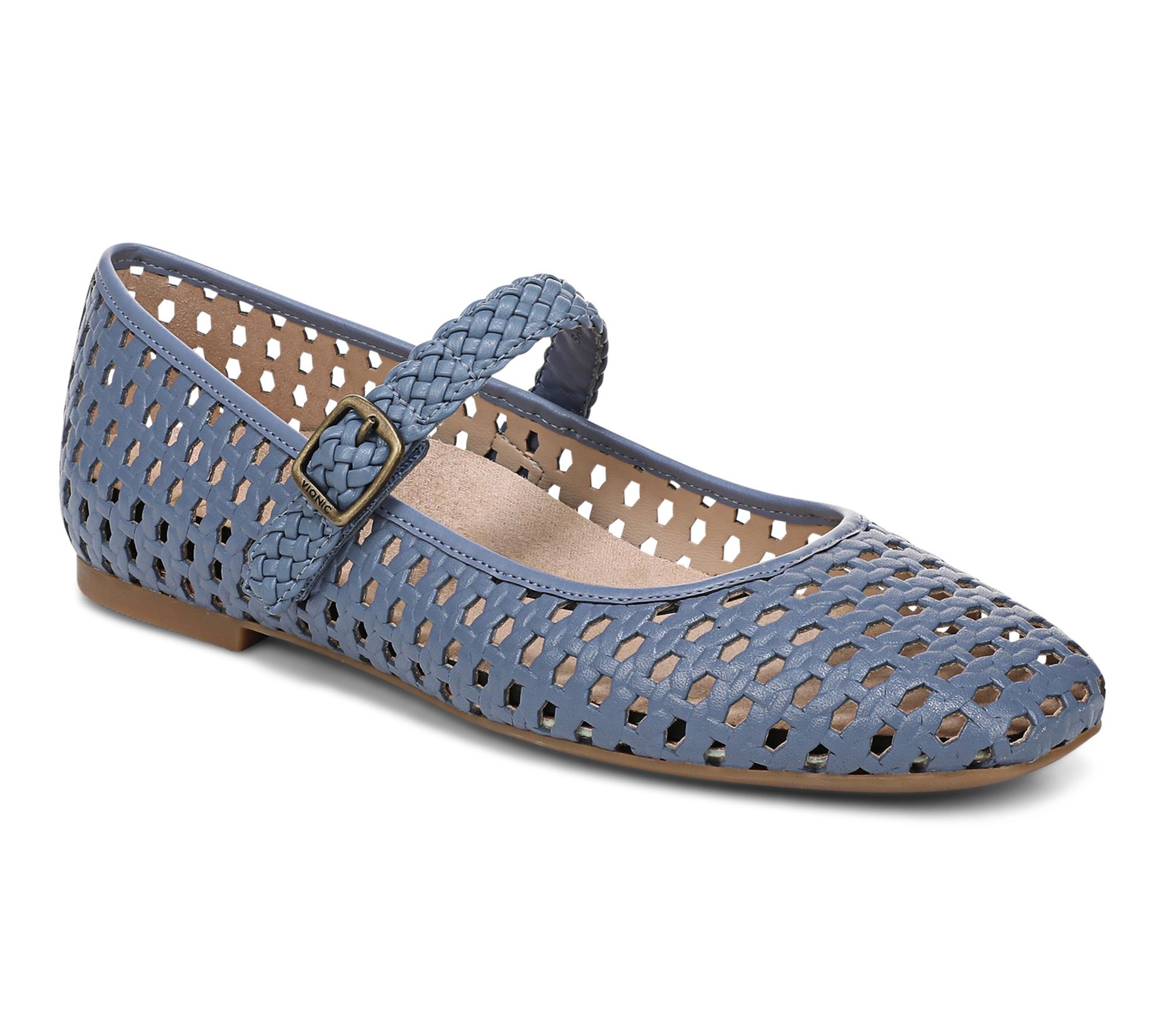 Vionic Leather Adjustable Mary Janes - Alameda Woven