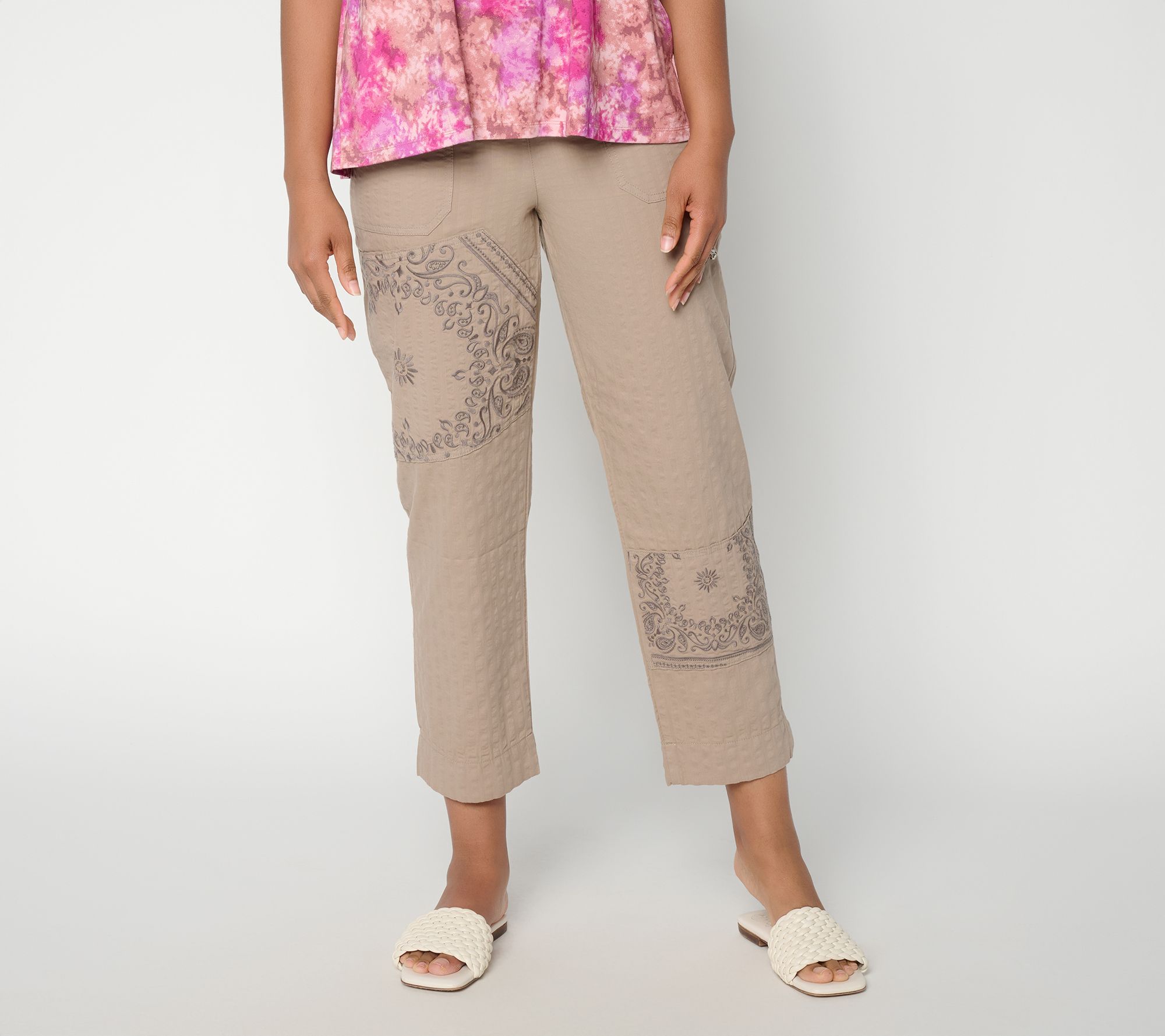 LOGO Lavish by Lori Goldstein Petite Textured Cotton Ankle Pants