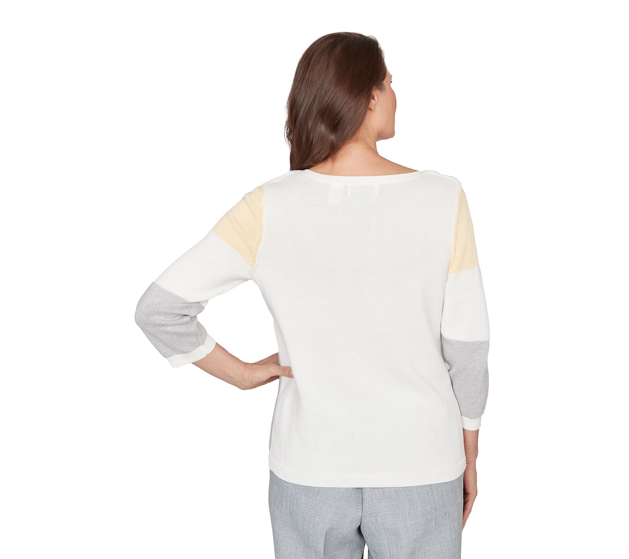 Alfred Dunner Petite Ribbed Colorblock Jewel Neck Sweater - QVC.com