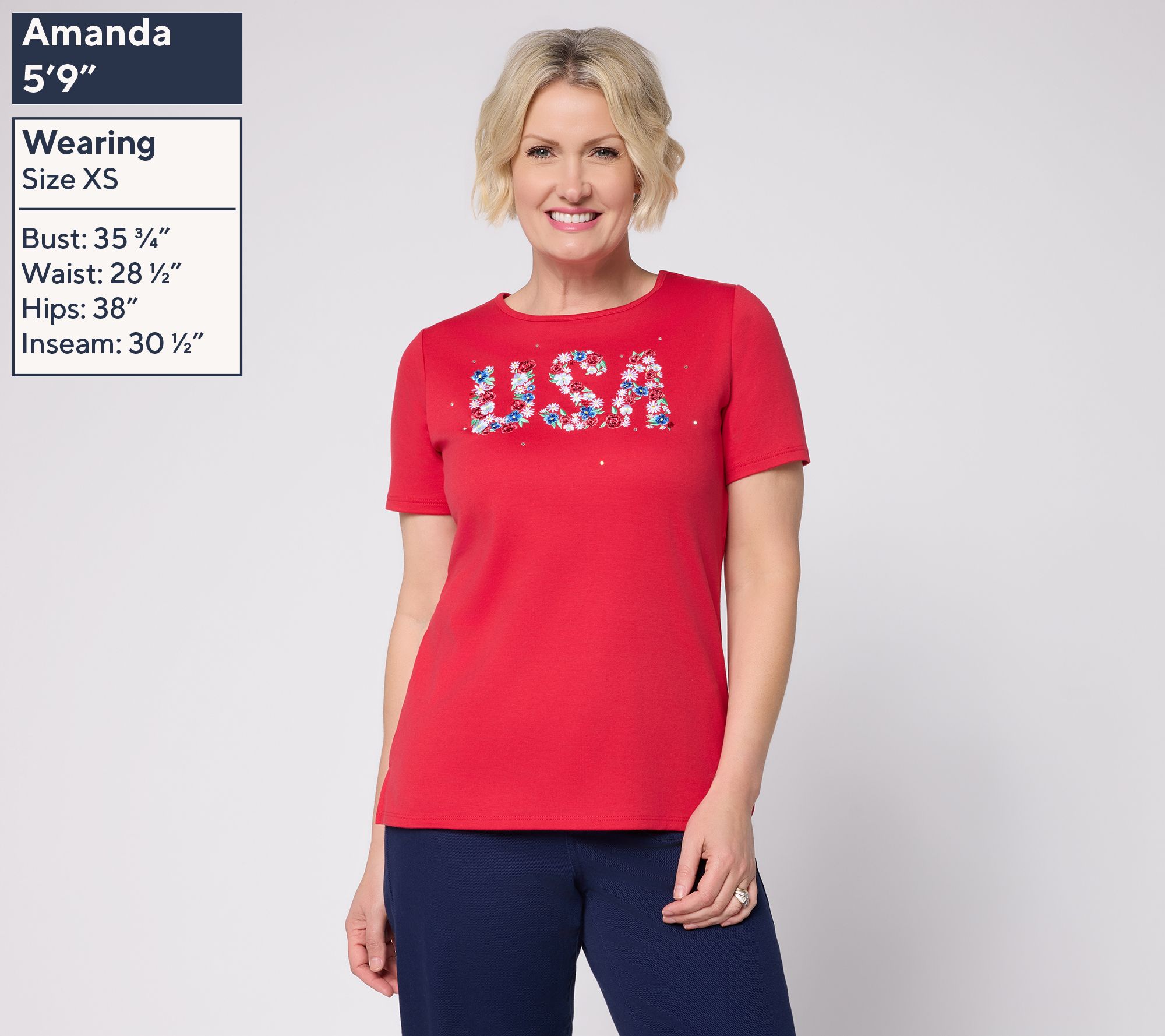 Quacker Factory Red, White and You Short Sleeve Top | QVC