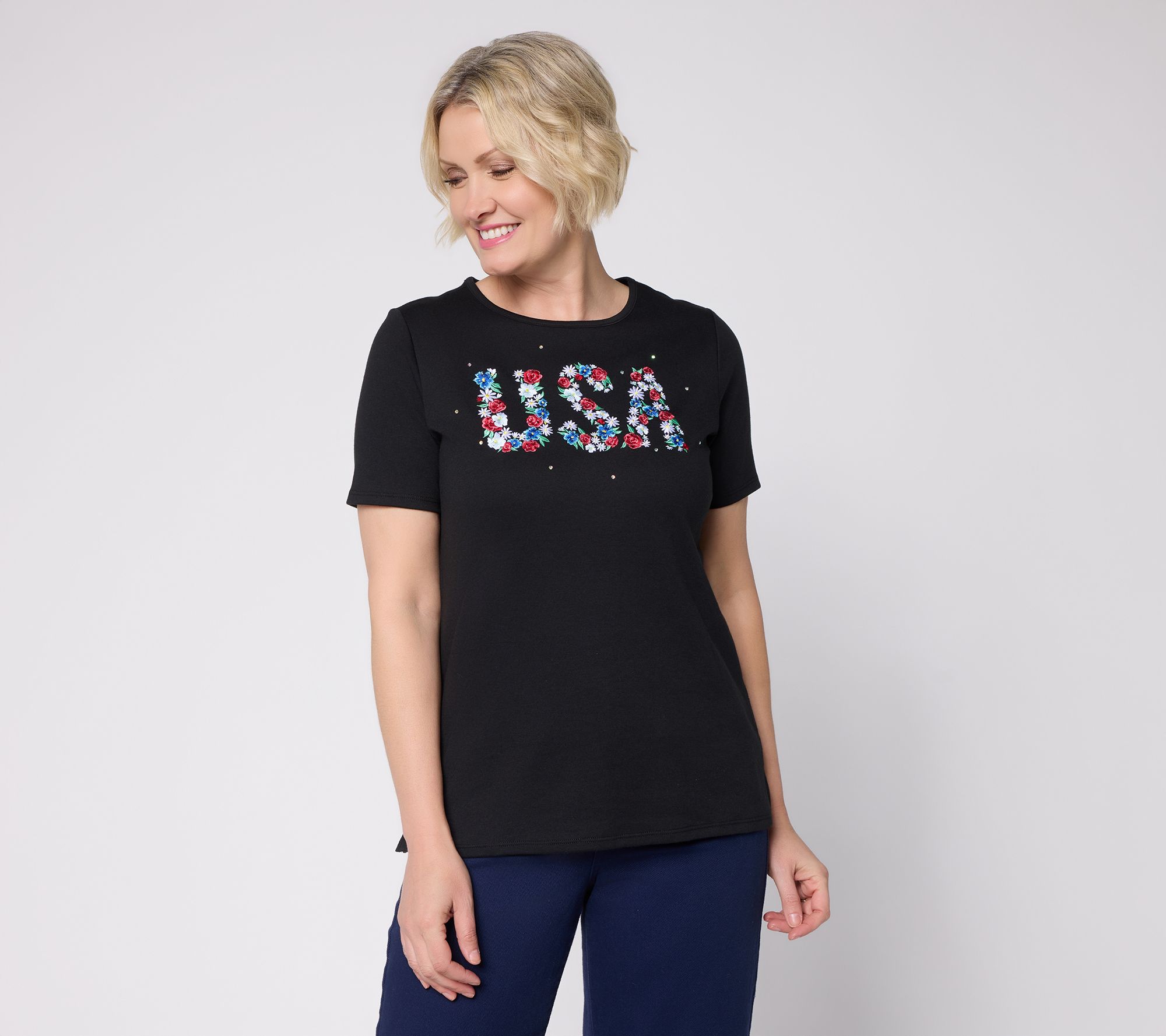 Quacker Factory Red, White and You Short Sleeve Top
