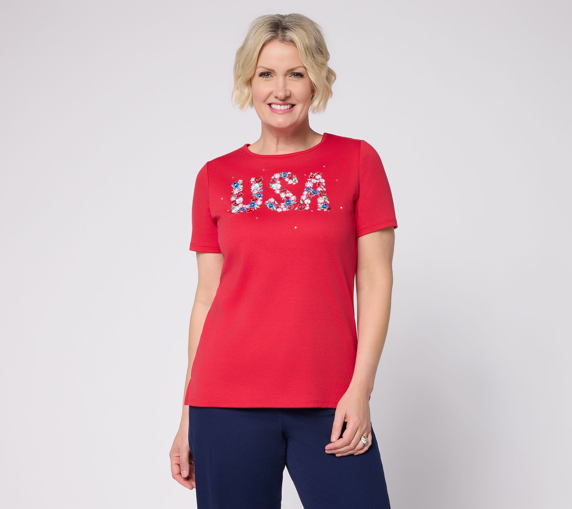 Quacker Factory Red, White and You Short Sleeve Top