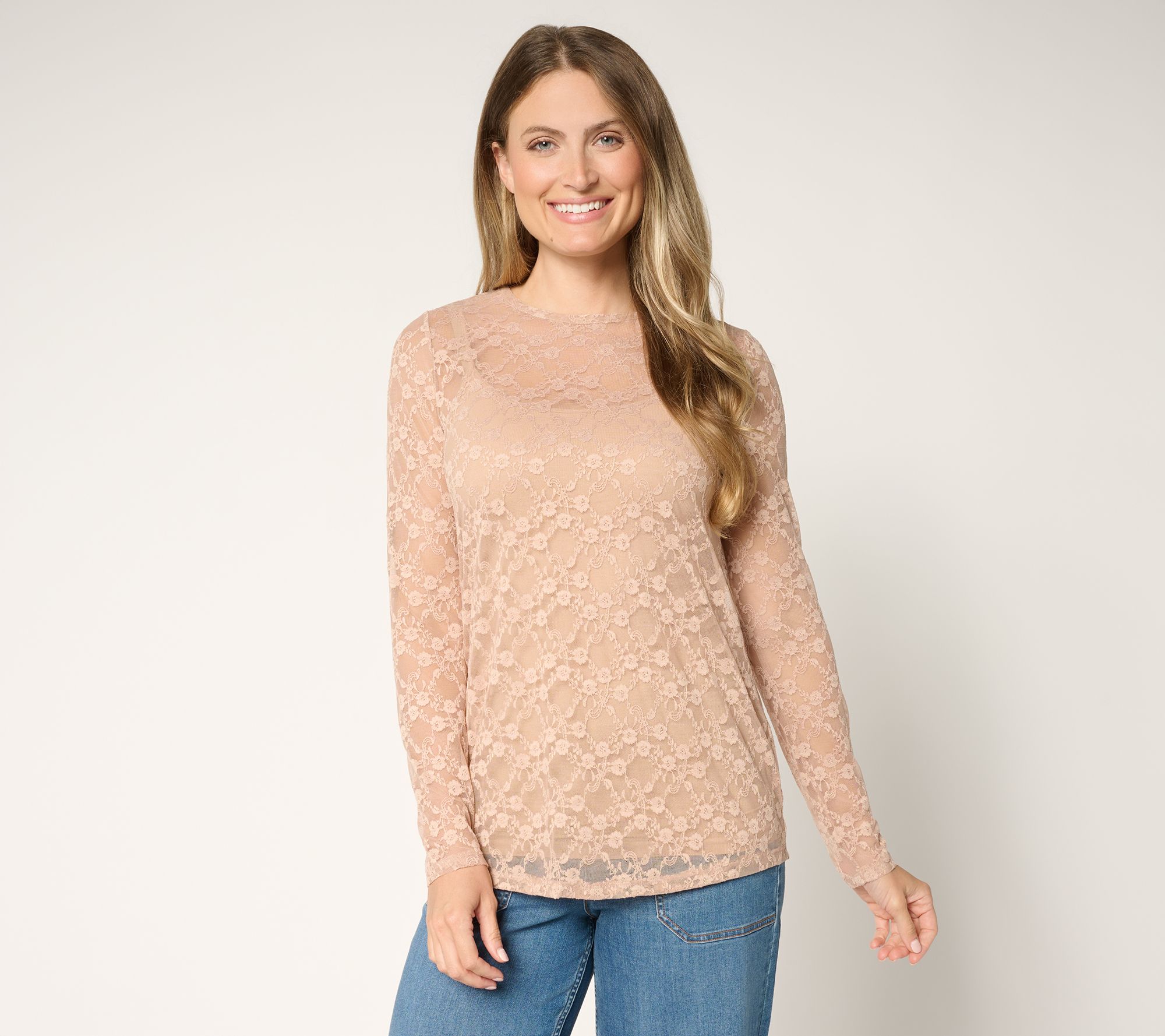 "As Is" LOGO Layers by Lori Goldstein Stretch Lace Long Slv Top