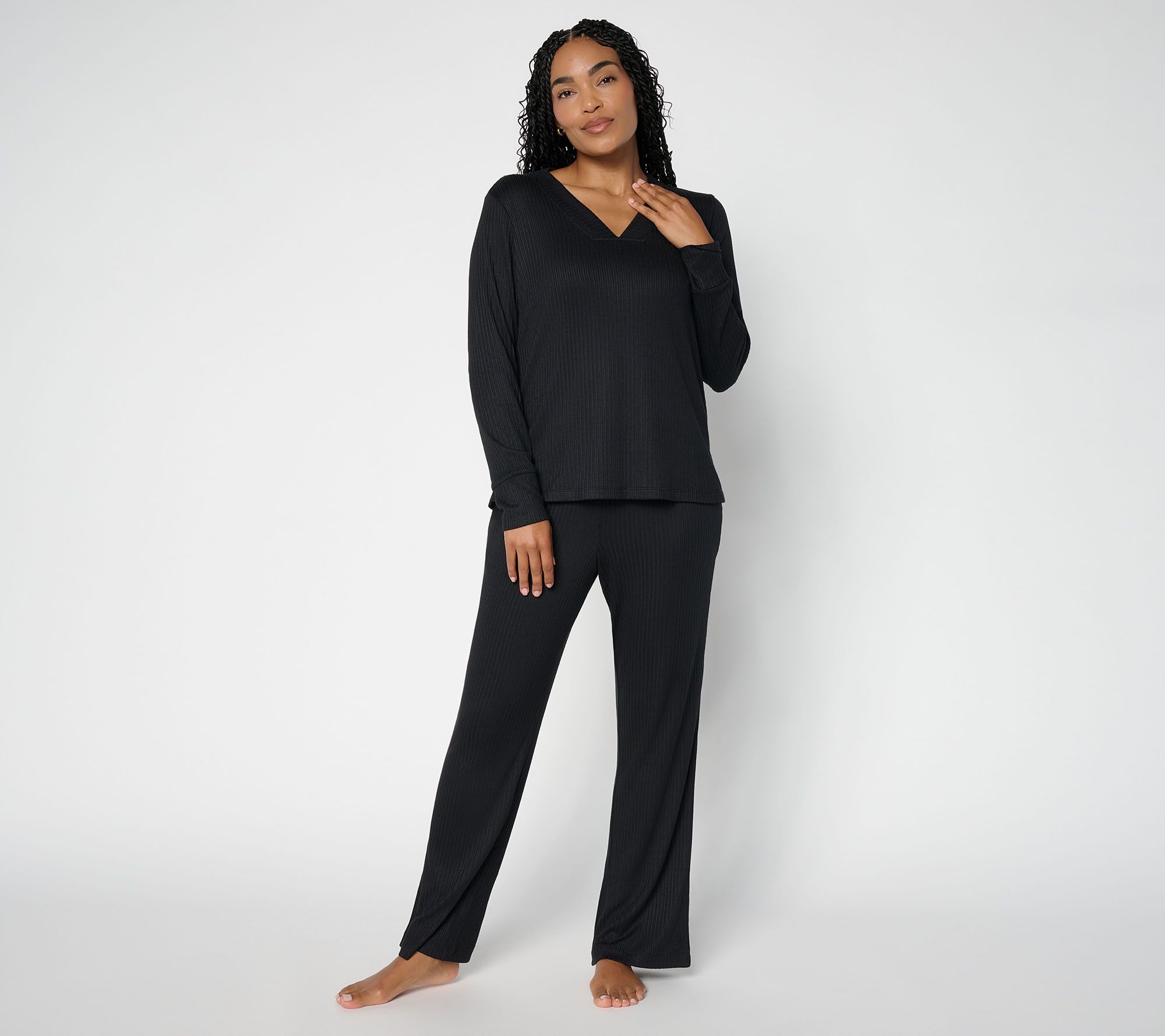 Cuddl Duds Petite Seriously Soft w/ Rib V-Neck and Lounge Pant