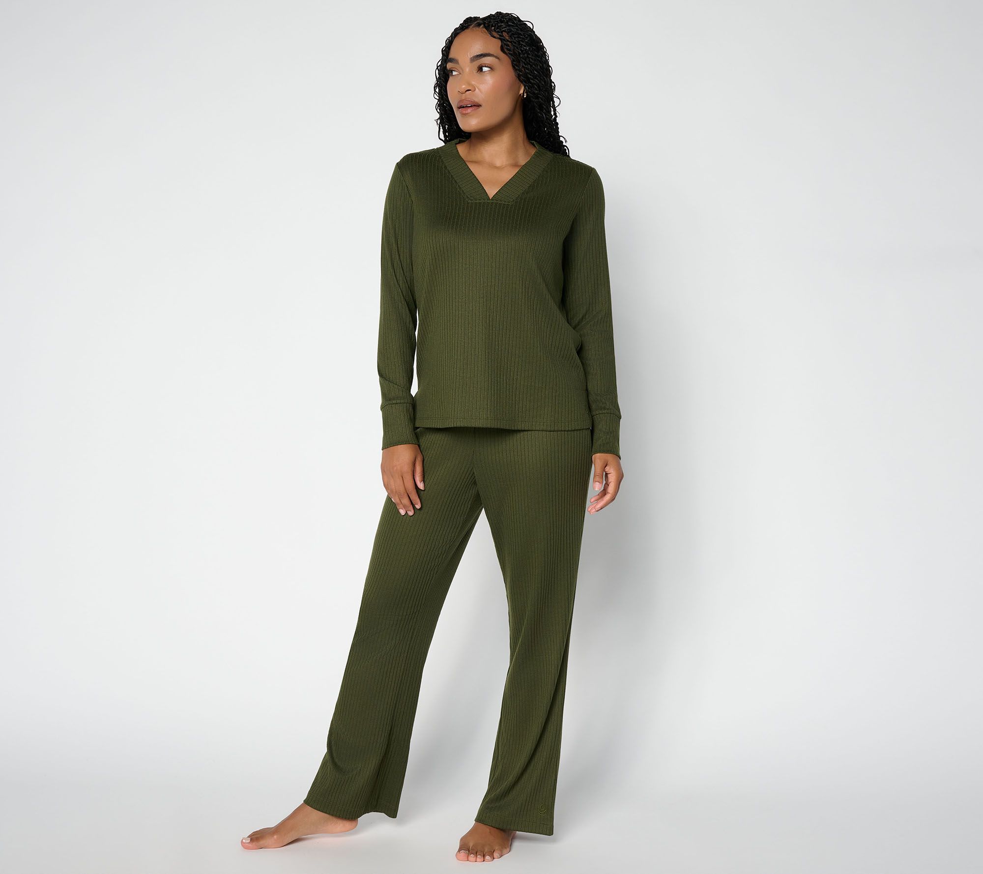 Cuddl Duds Petite Seriously Soft w/ Rib V-Neck and Lounge Pant