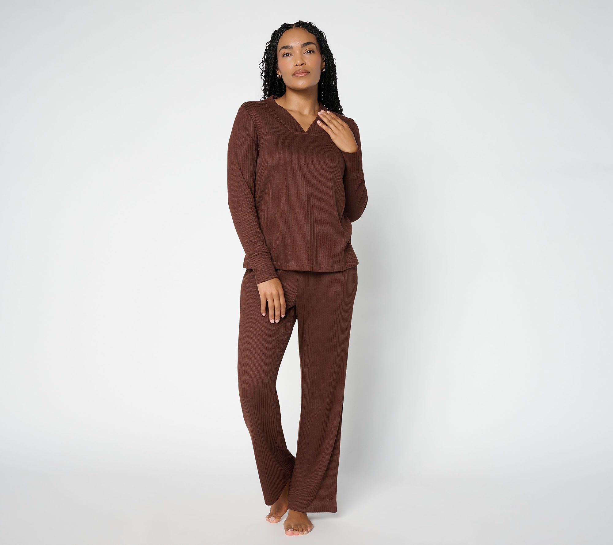 Cuddl Duds Petite Seriously Soft w/ Rib V-Neck and Lounge Pant